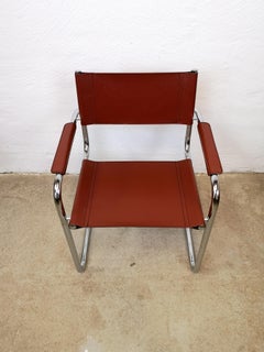 6er Set Bauhaus Freischwinger aus Leder und Chrom Inspiriert von Mart Stam