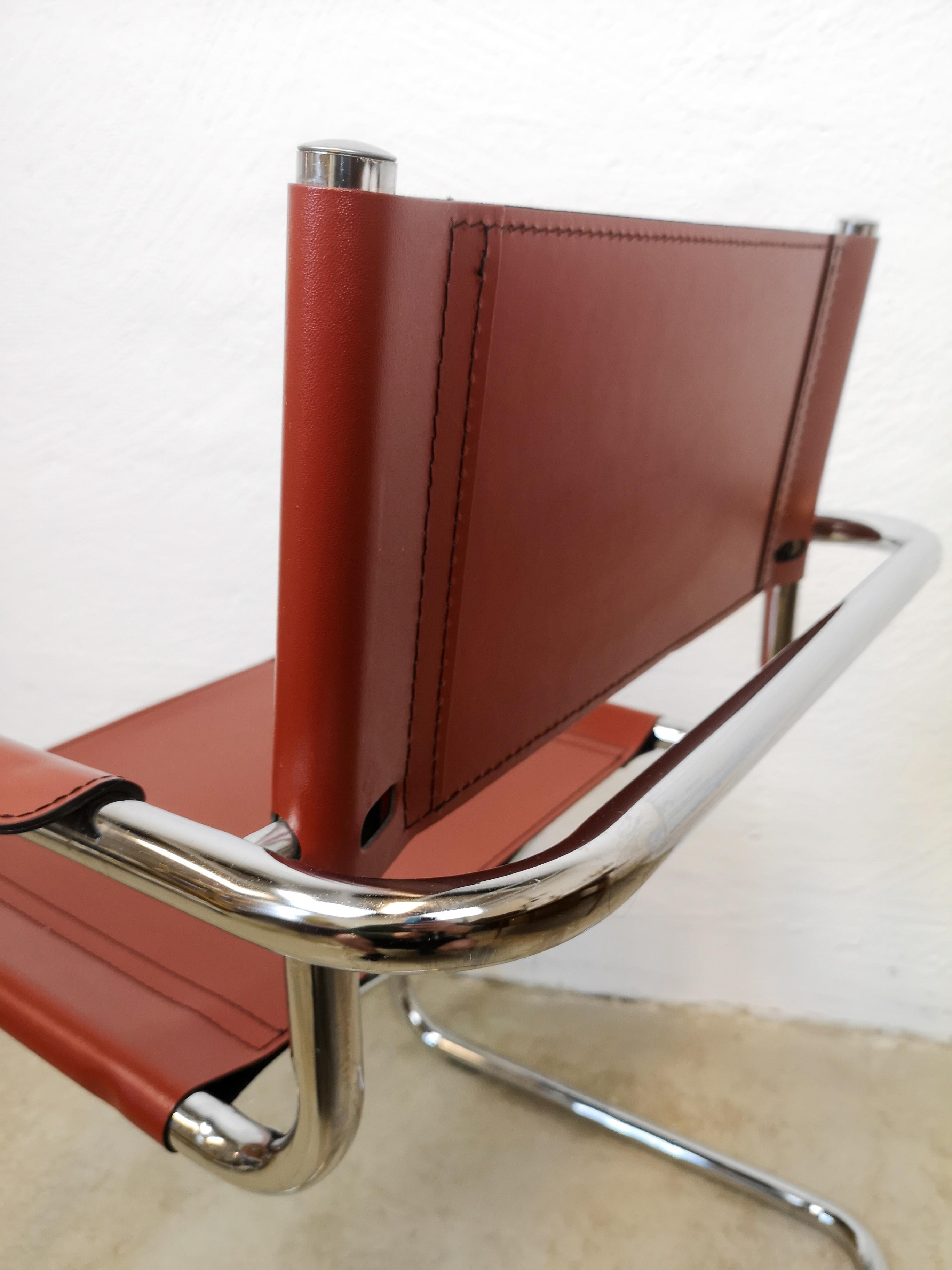 Set of 6 Bauhaus Leather and Chrome Cantilever Chair Inspired by Mart Stam In Good Condition In Hillringsberg, SE