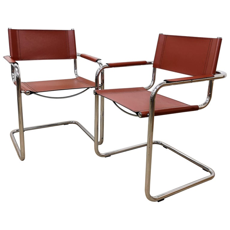 Set of 6 Bauhaus Leather and Chrome Cantilever Chair Inspired by Mart