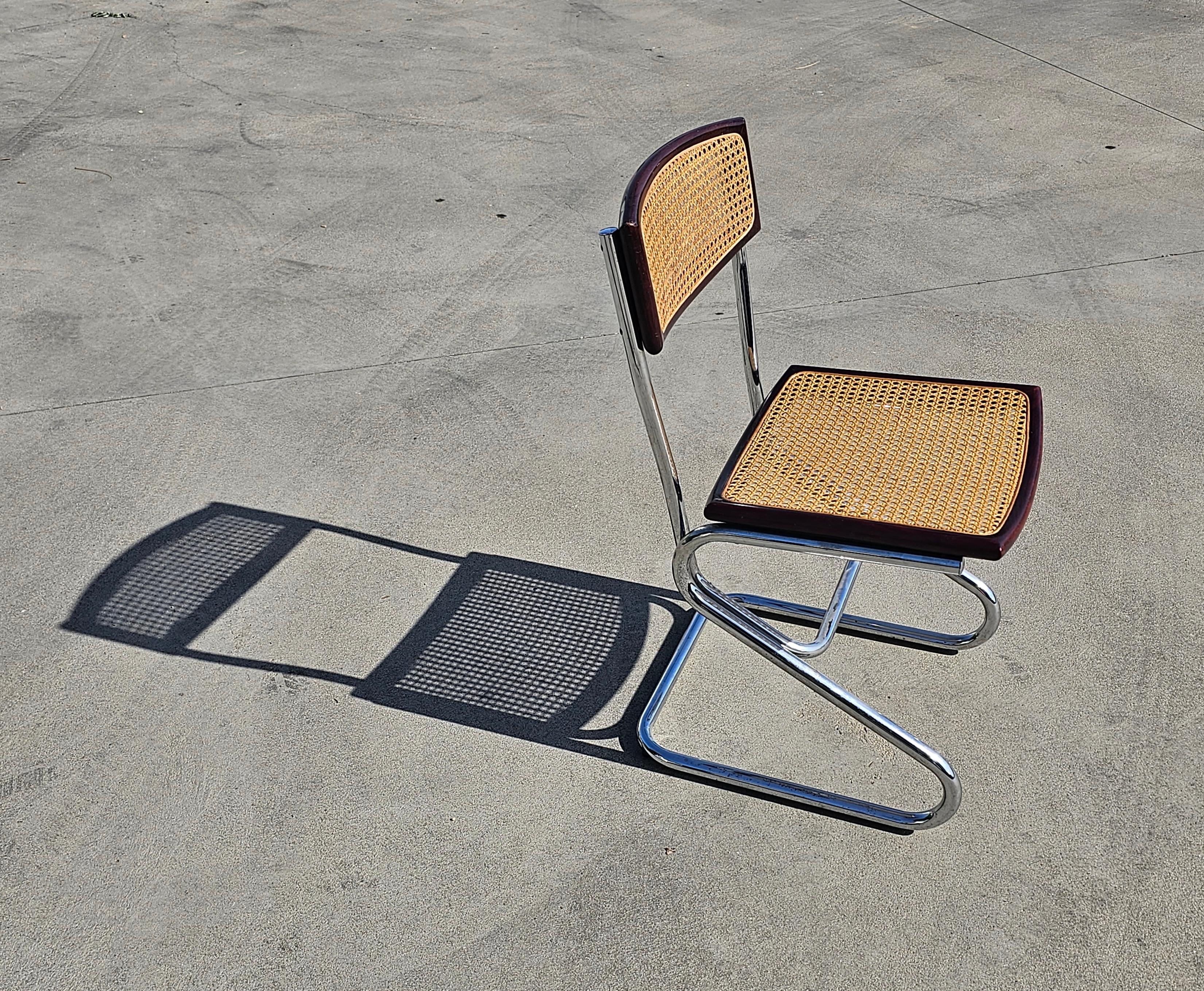 Late 20th Century Set of 6 Bauhaus Style Tubular Dining Chairs with Cane Seats, Italy 1970s