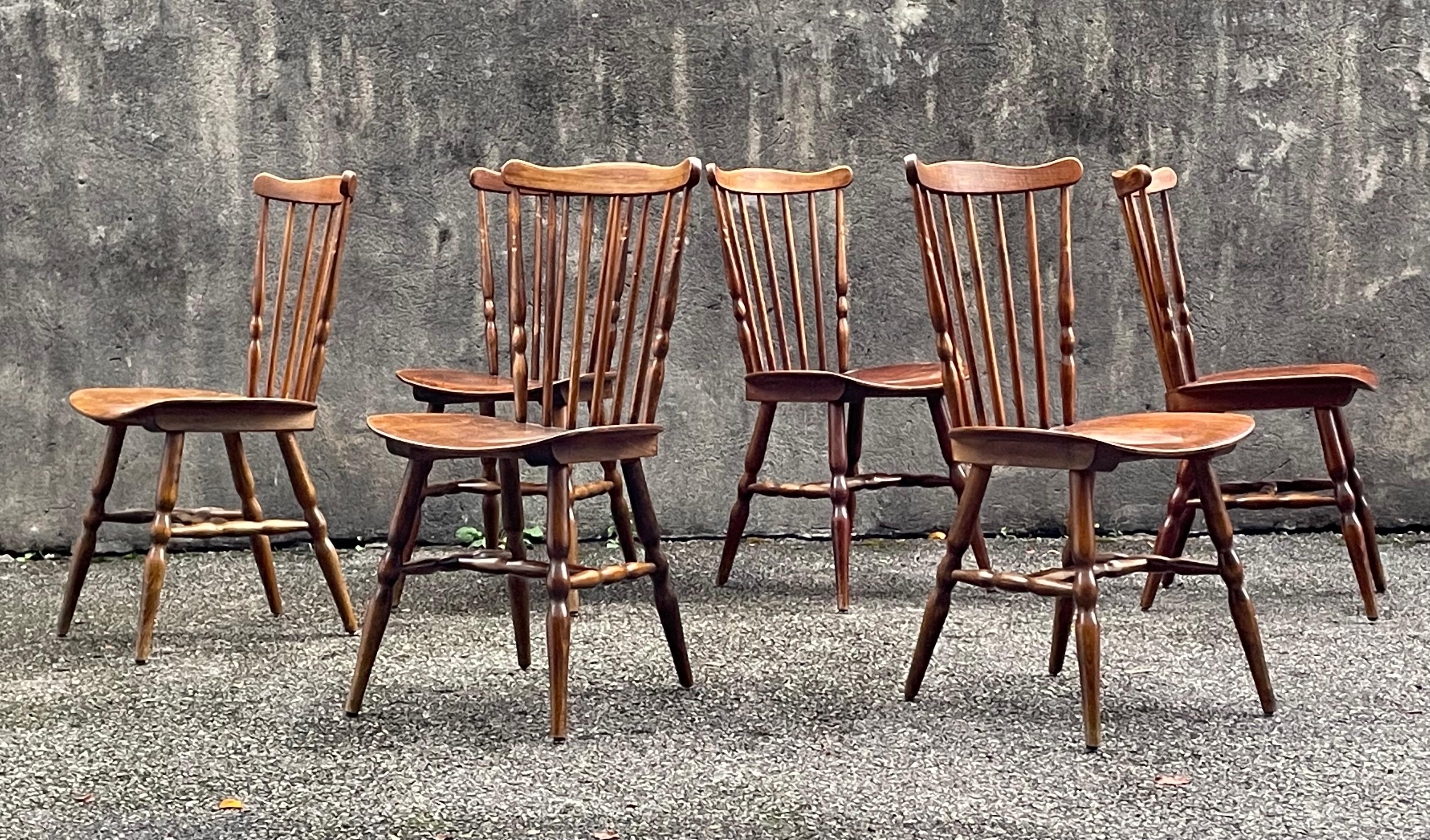 20th Century Set of 6 Baumann bistro chairs, France For Sale