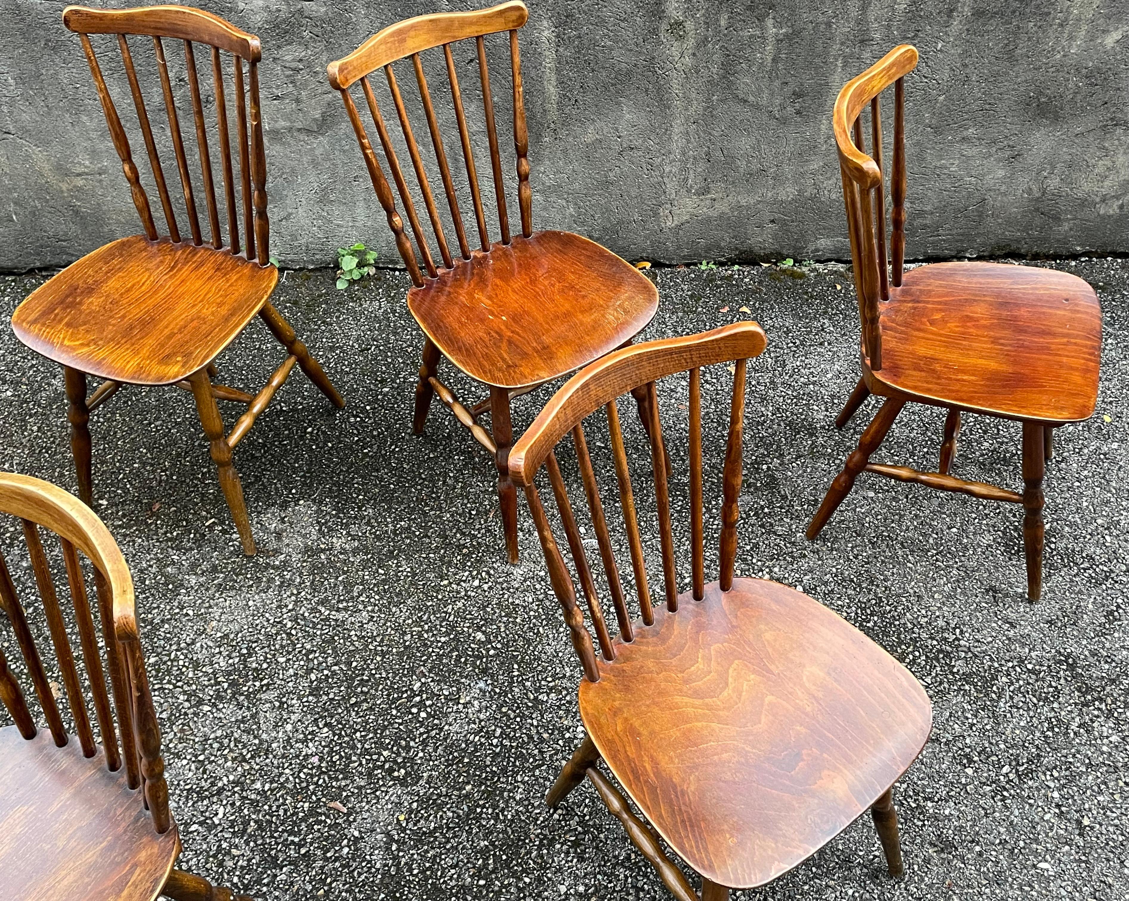 Beech Set of 6 Baumann bistro chairs, France For Sale
