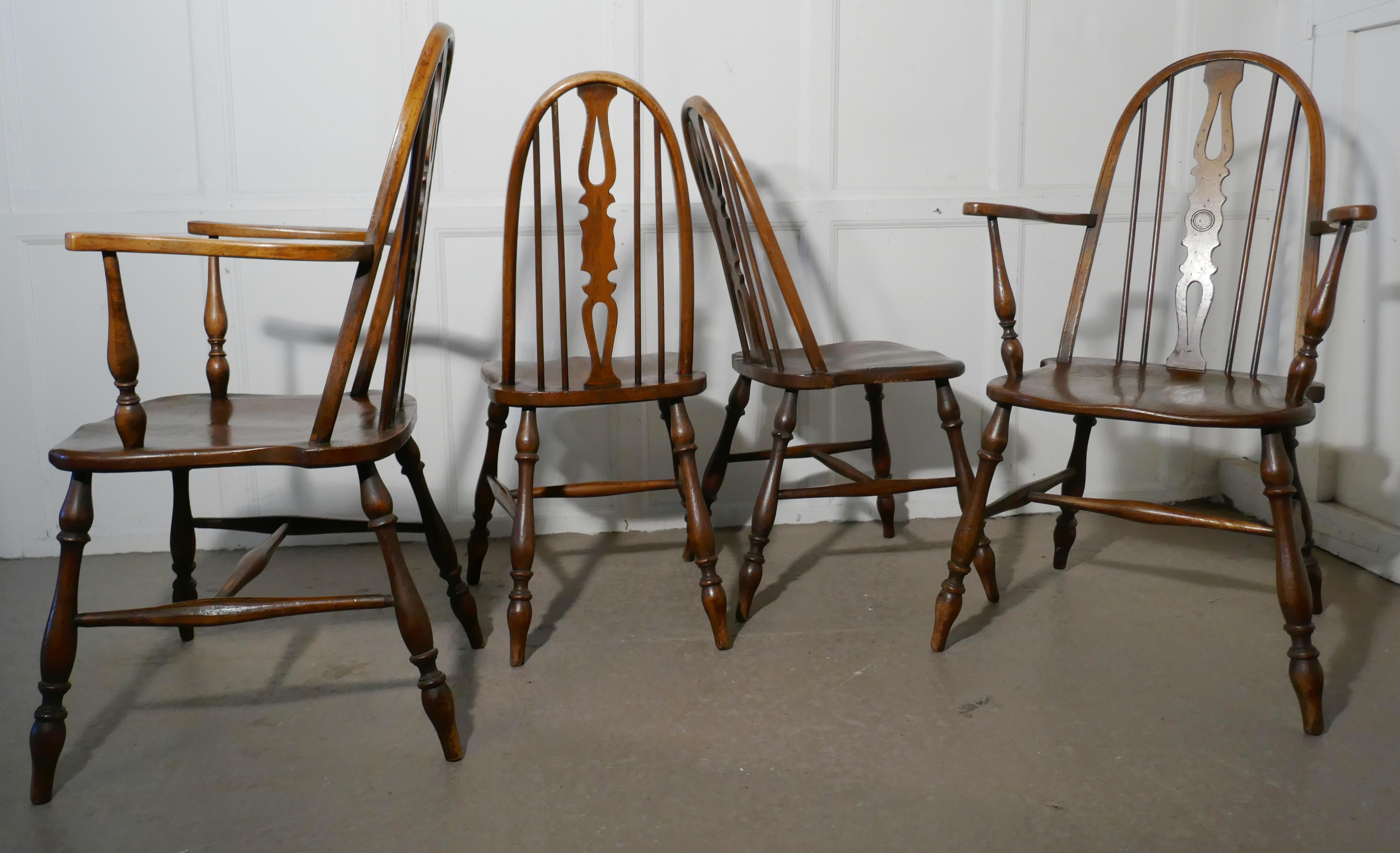 Arts and Crafts Set of 6 Beech and Elm Arts & Crafts High Back English Windsor Chairs