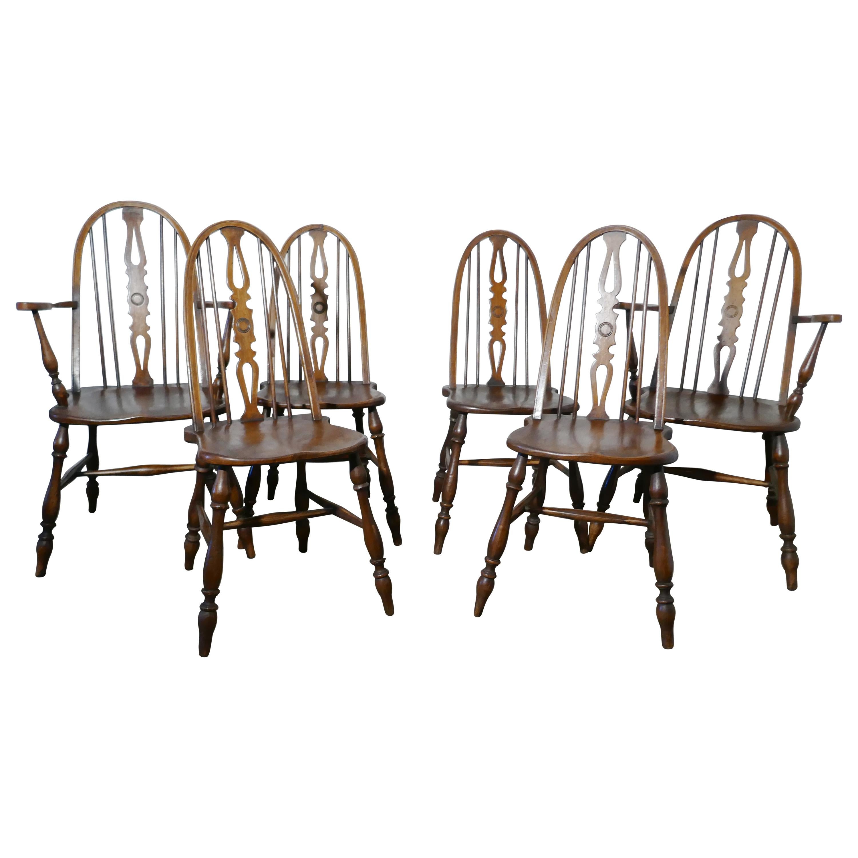 Set of 6 Beech and Elm Arts & Crafts High Back English Windsor Chairs