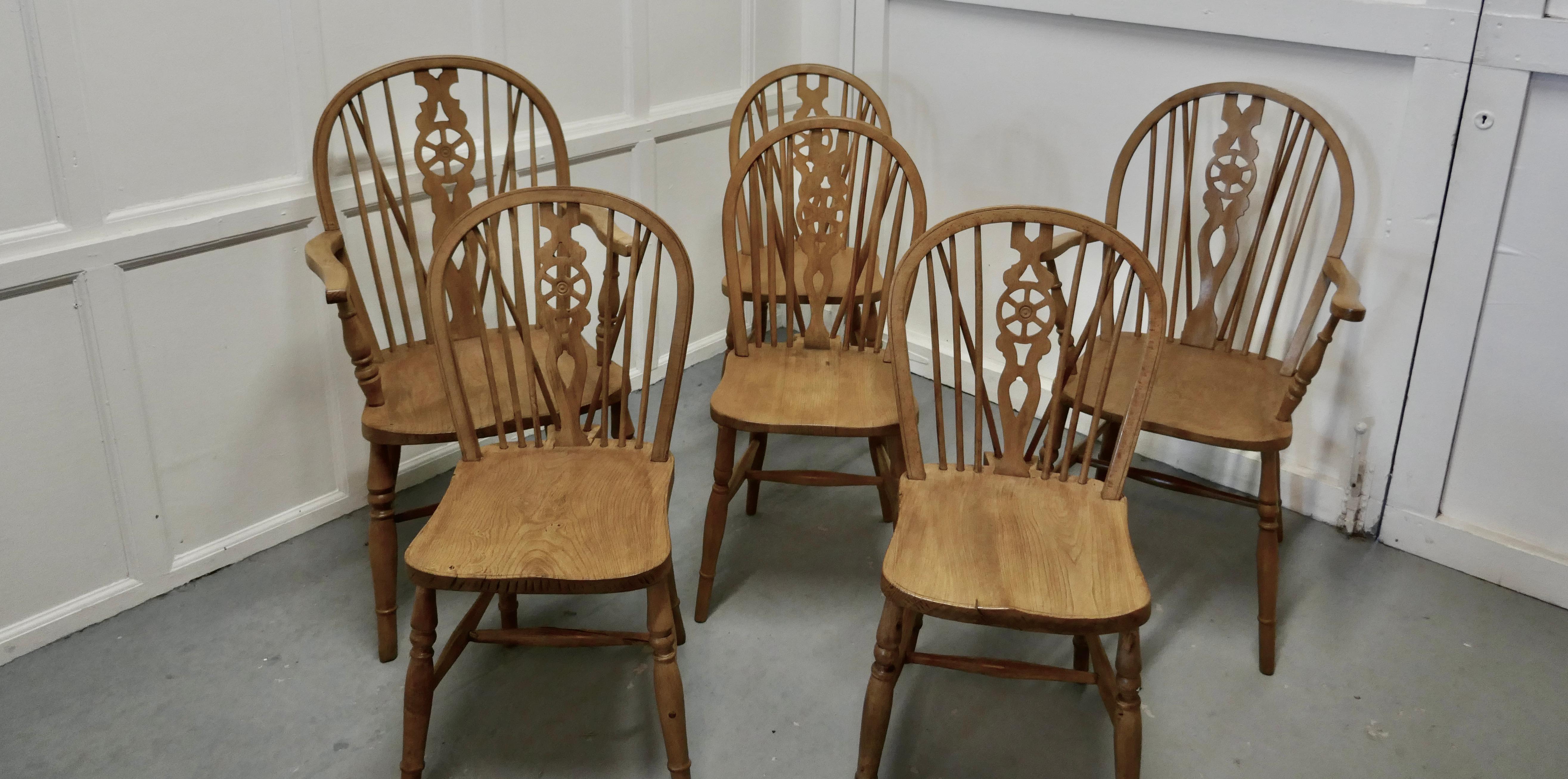 Set of 6 beech & elm wheel back Windsor kitchen dining chairs

This is a harlequin set of chairs meaning that there are very slight differences in the turnings, the chairs are a classic design and traditionally made from solid wood they have