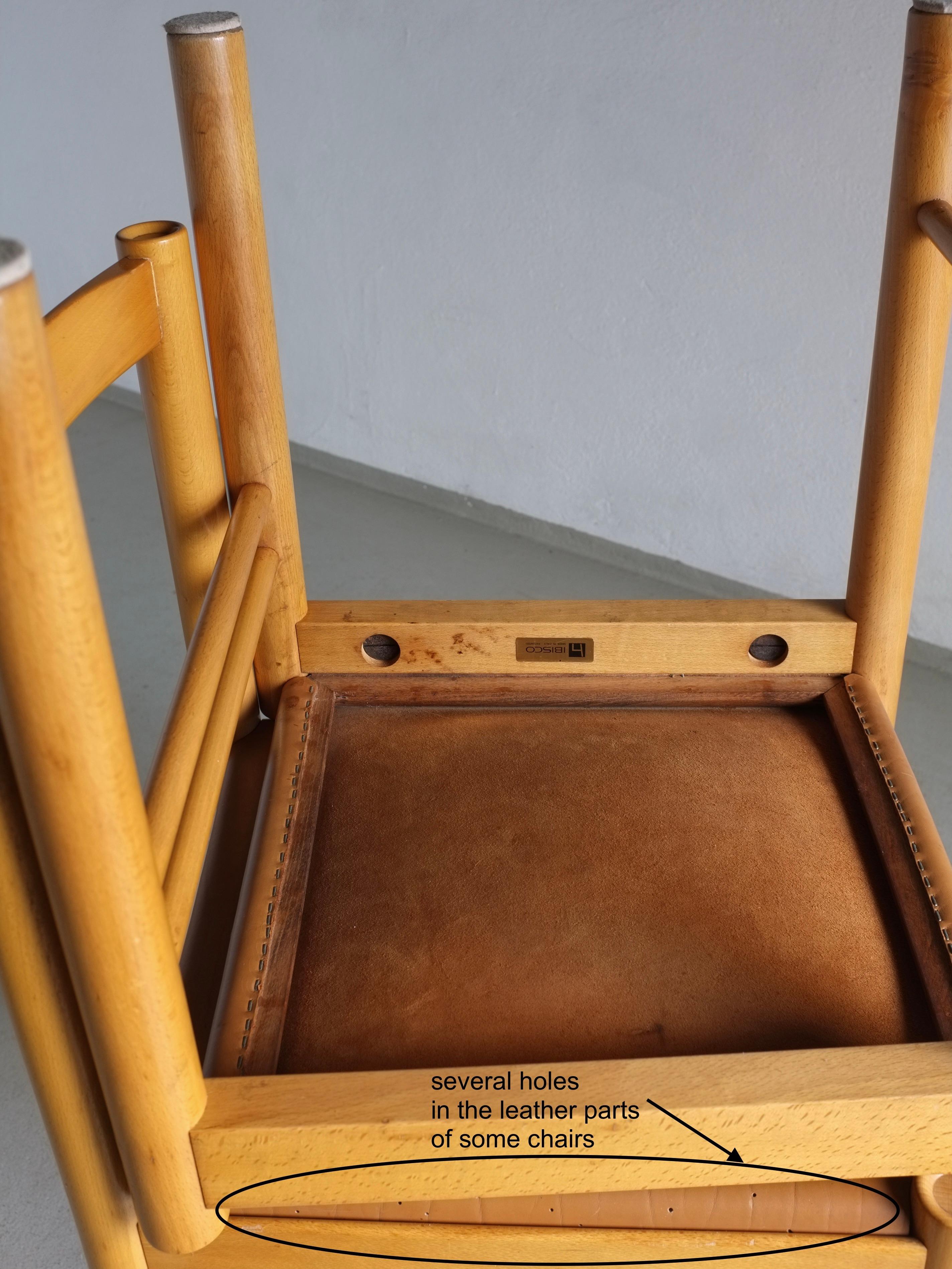 Ensemble de 6 chaises en bois de hêtre et cuir cognac d'Ibisco, Italie, années 1960 en vente 1