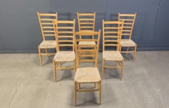 Set of 6 Beech wood italian ladder back chairs, 1970s