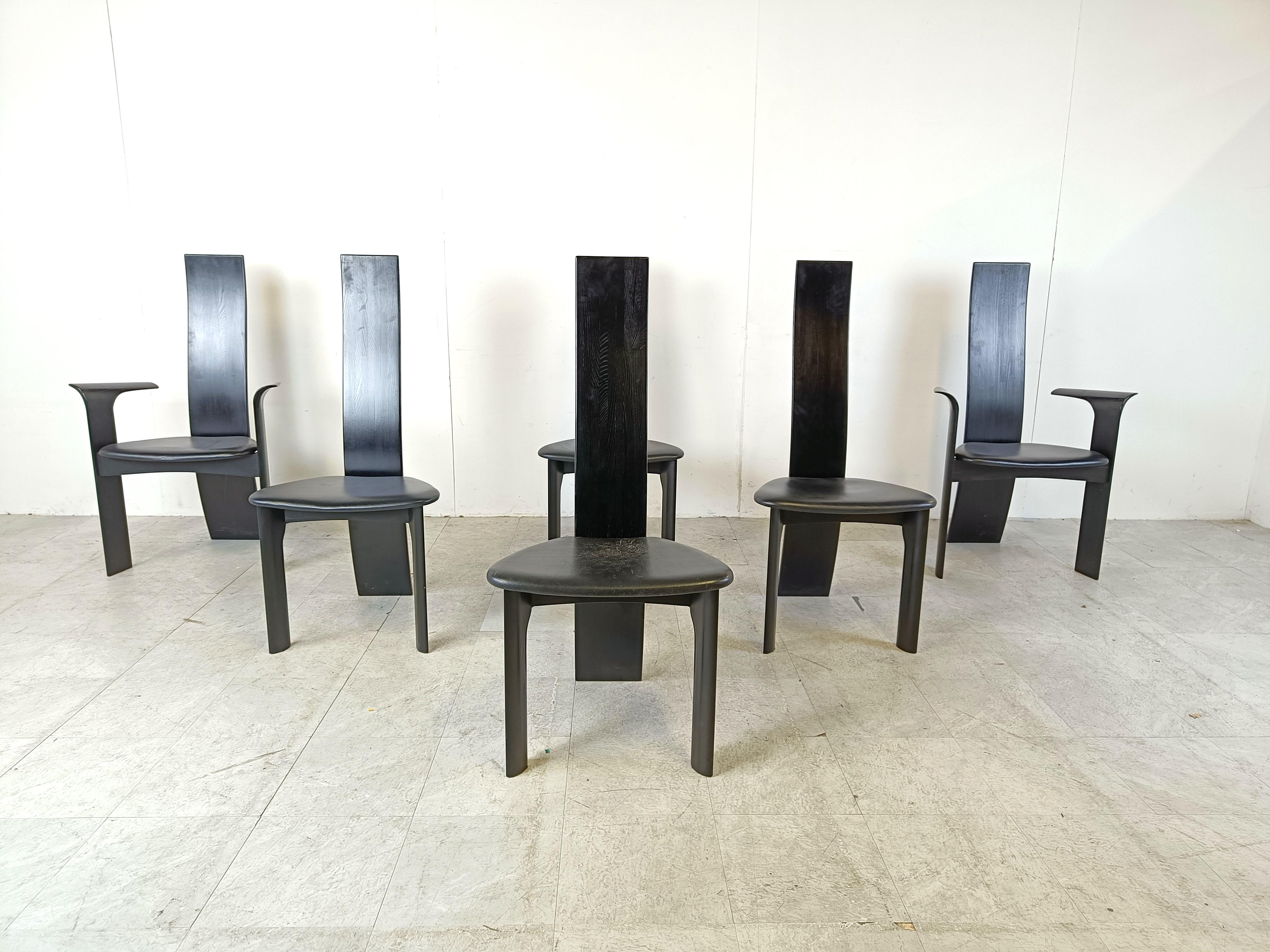 Post-Modern Set of 6 belgian high back dining chairs, 1980s