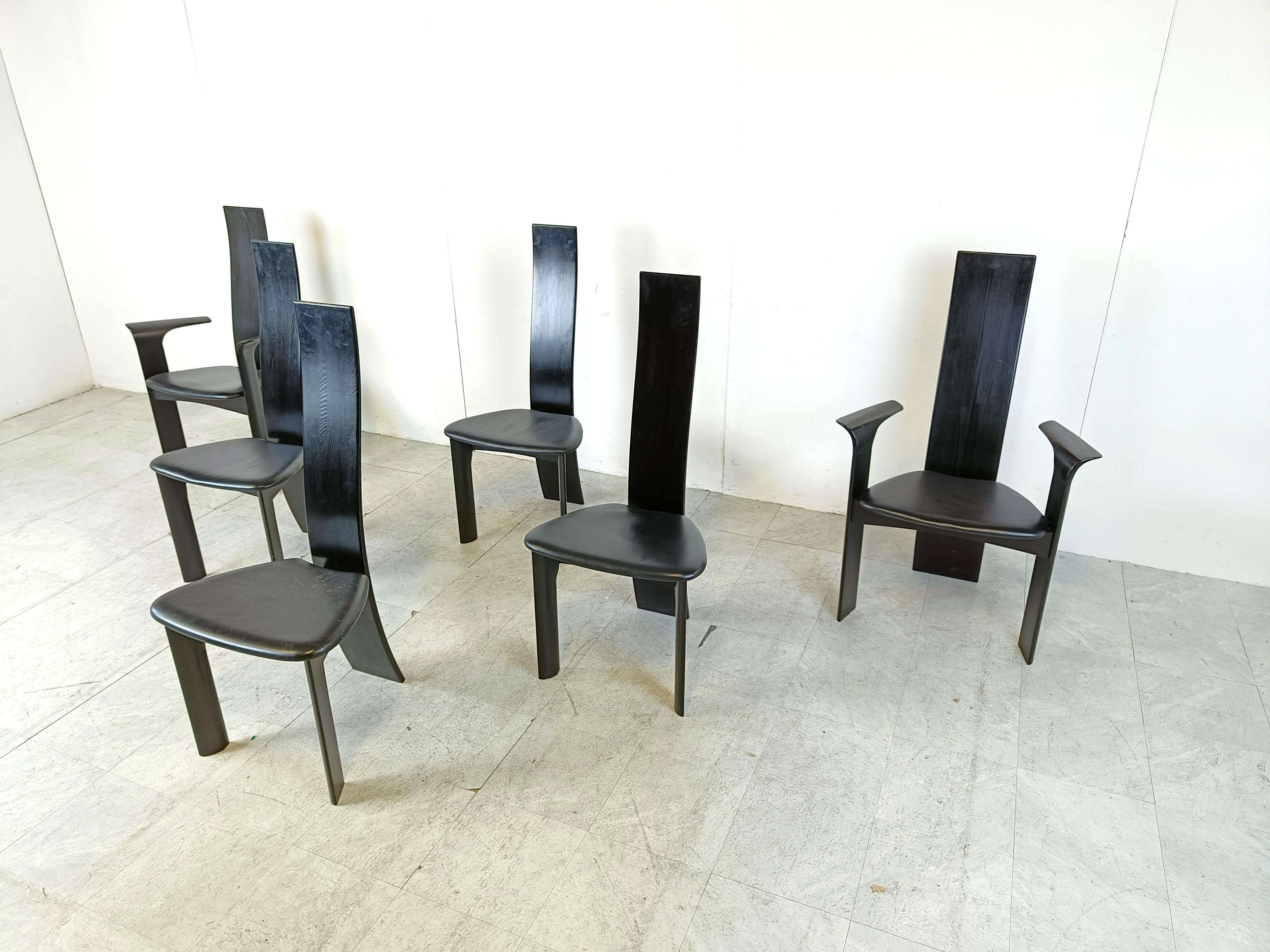 Set of 6 belgian high back dining chairs, 1980s In Good Condition In HEVERLEE, BE