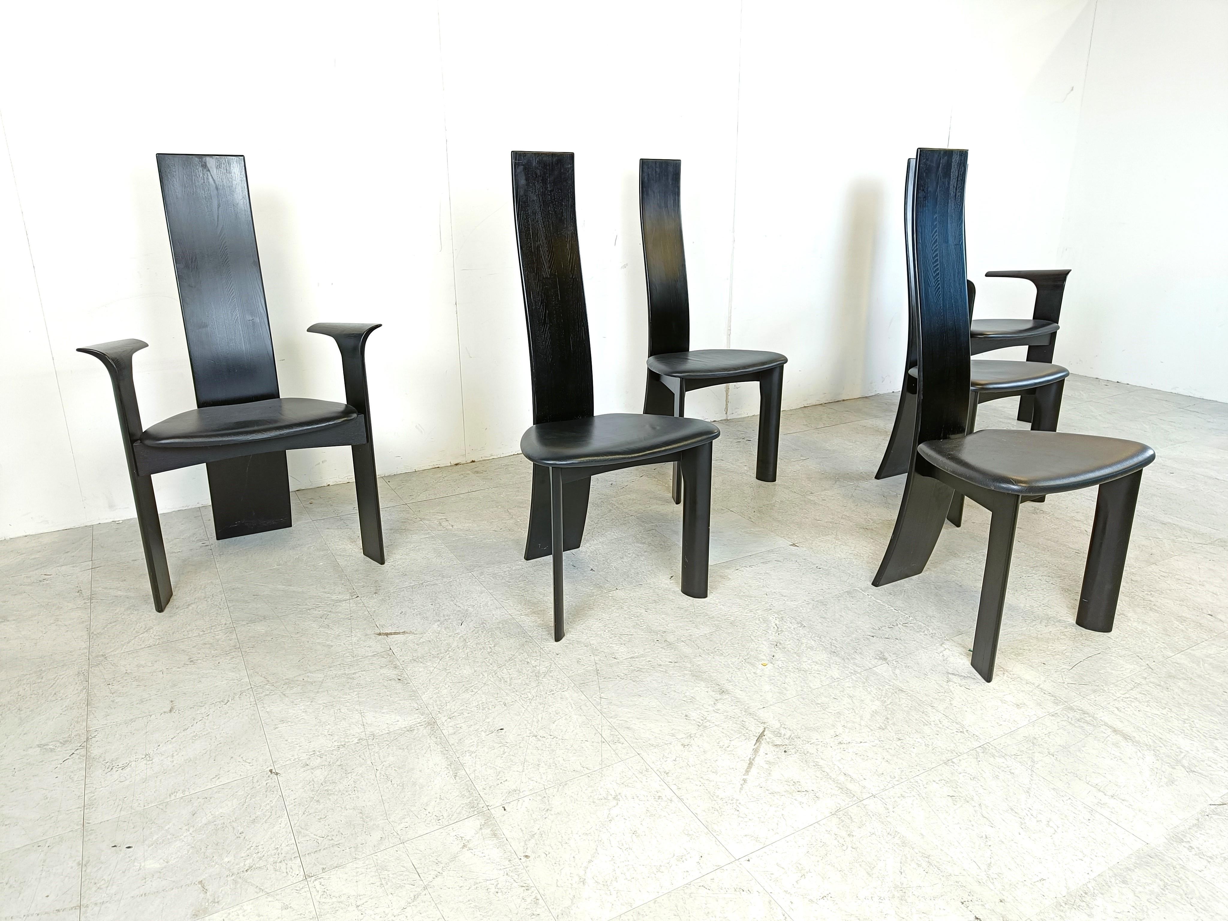 Late 20th Century Set of 6 belgian high back dining chairs, 1980s
