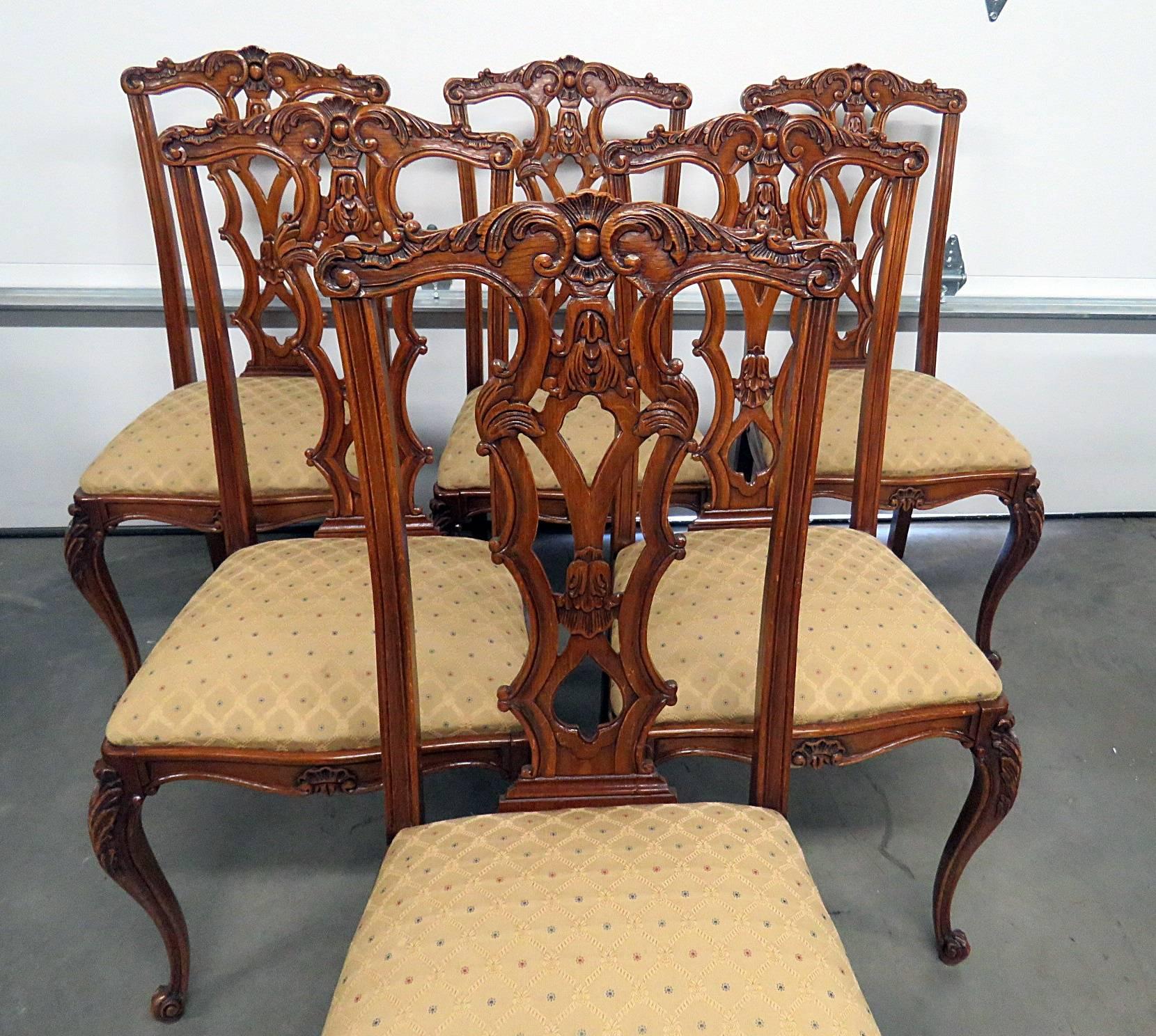 American Set of Six Belgian Oak Victorian Dining Chairs