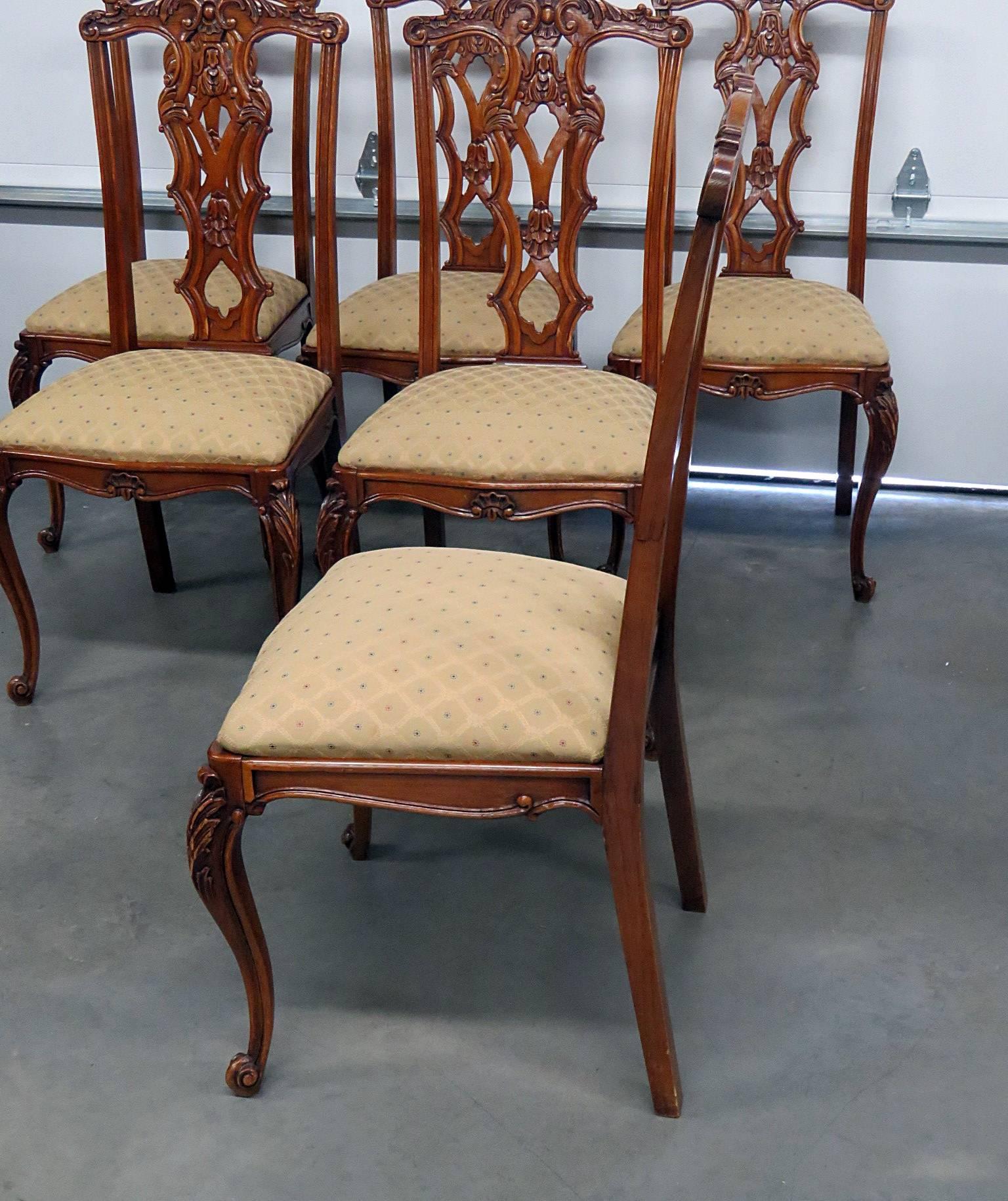20th Century Set of Six Belgian Oak Victorian Dining Chairs