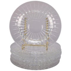 Set of 6 Belgian Val Saint Lambert Cut Crystal Dessert Plates, Sunburst Pattern