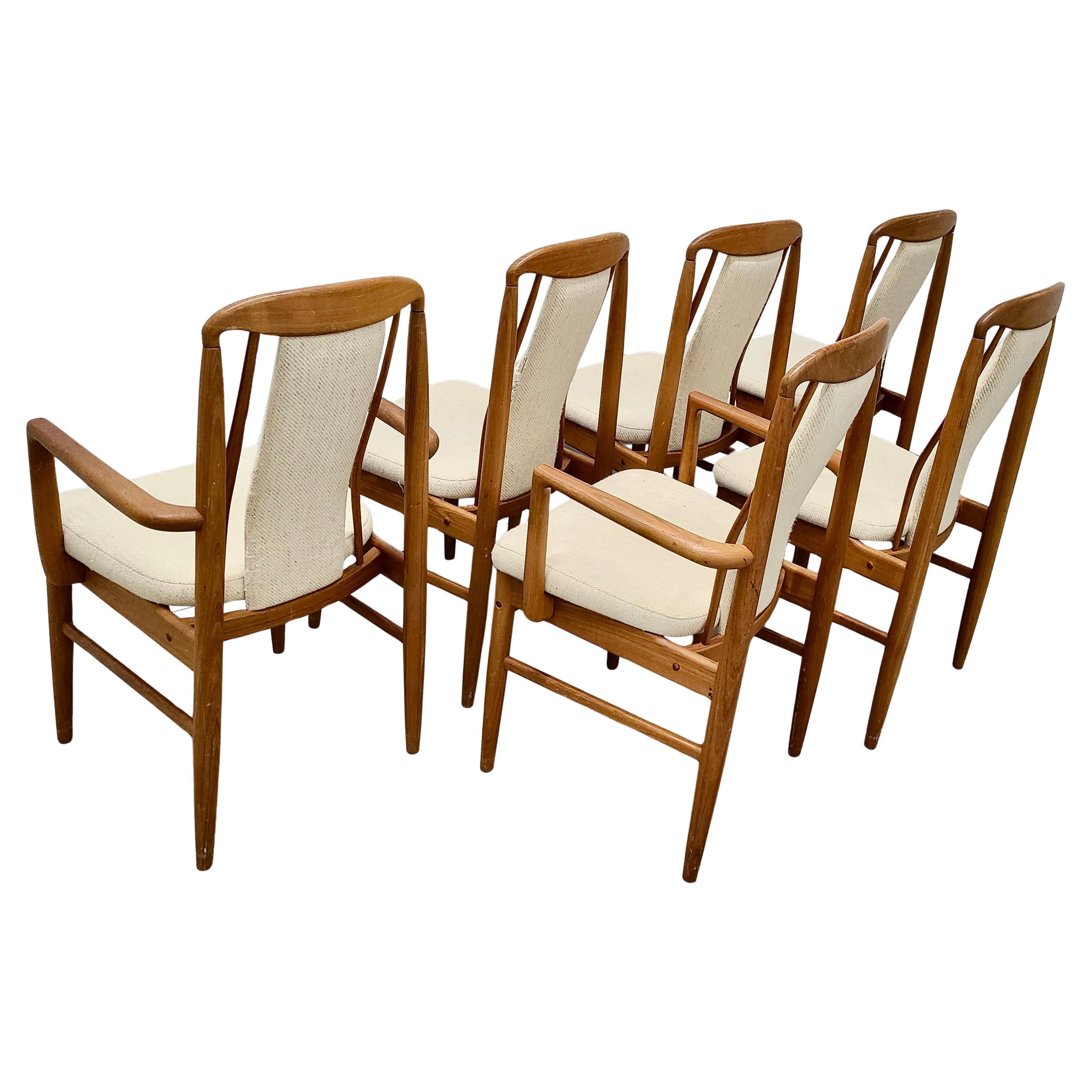 Tessuto Set di 6 sedie da pranzo in teak Benny A. Linden in vendita