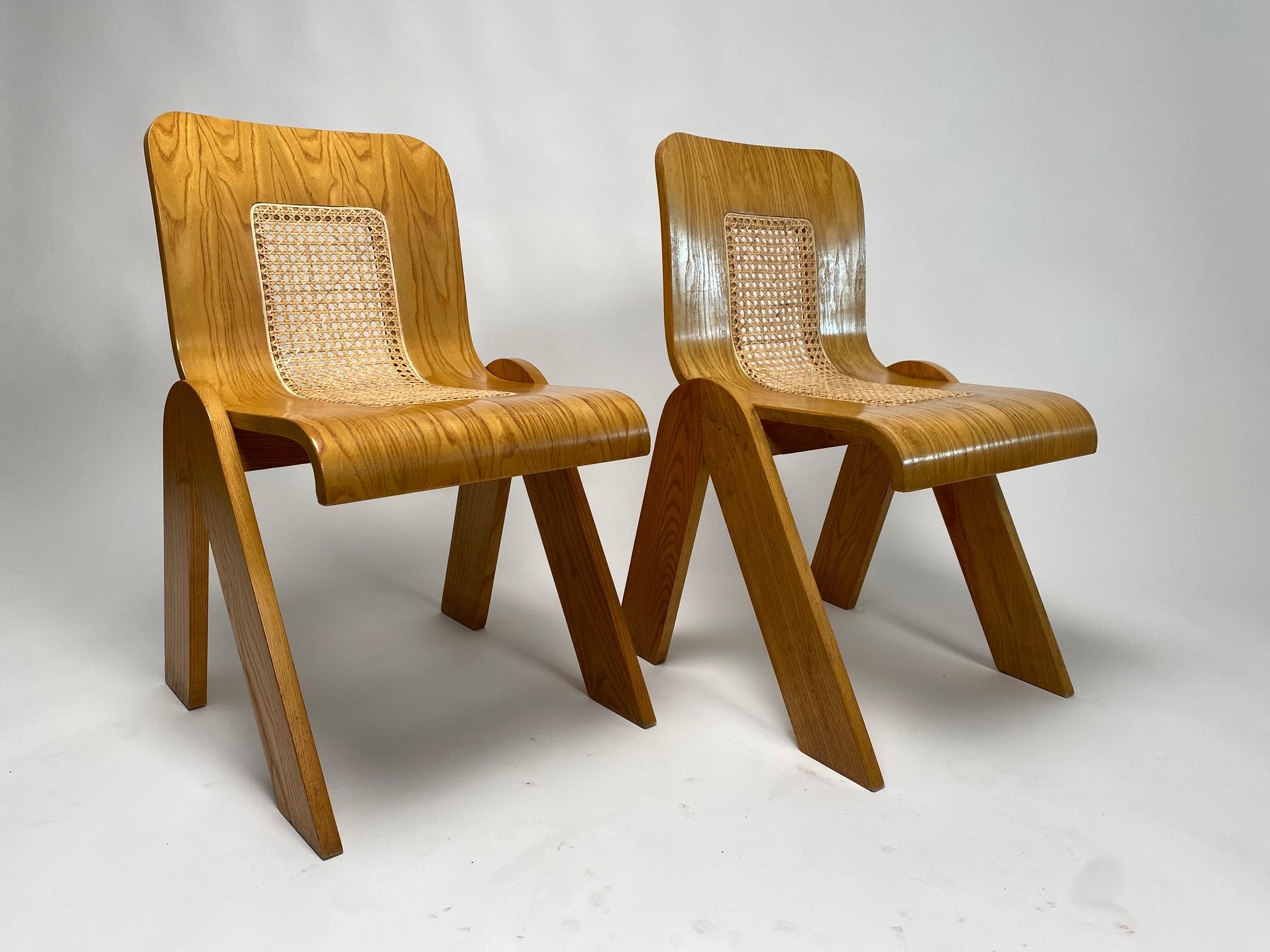 Set of 6 Bent Plywood and Straw Chair, Gigi Sabadin for Stilwood, Italy 1970s 2