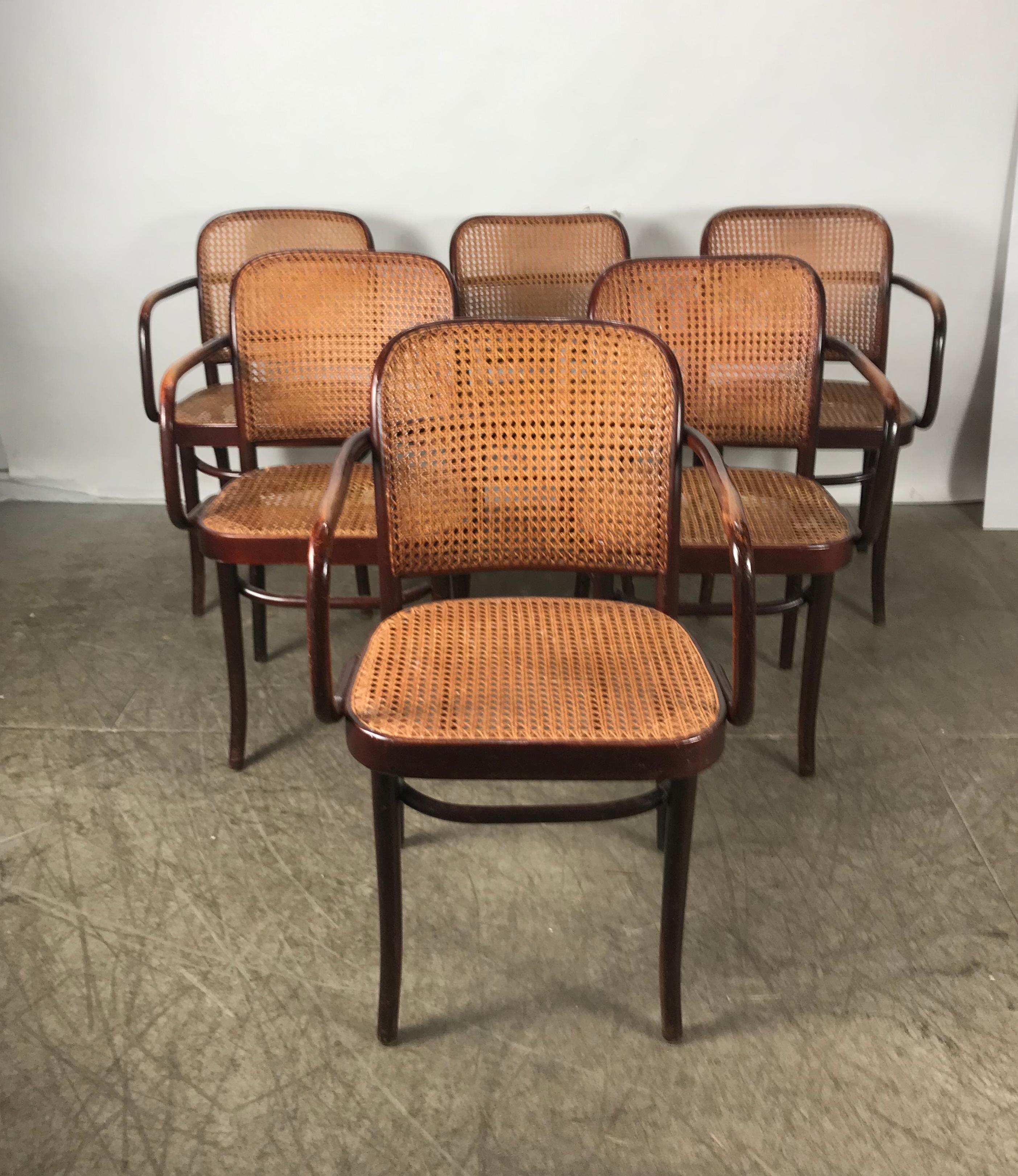 Classic set of 6 dining room armchairs designed by Josef Hoffmann, coined the 