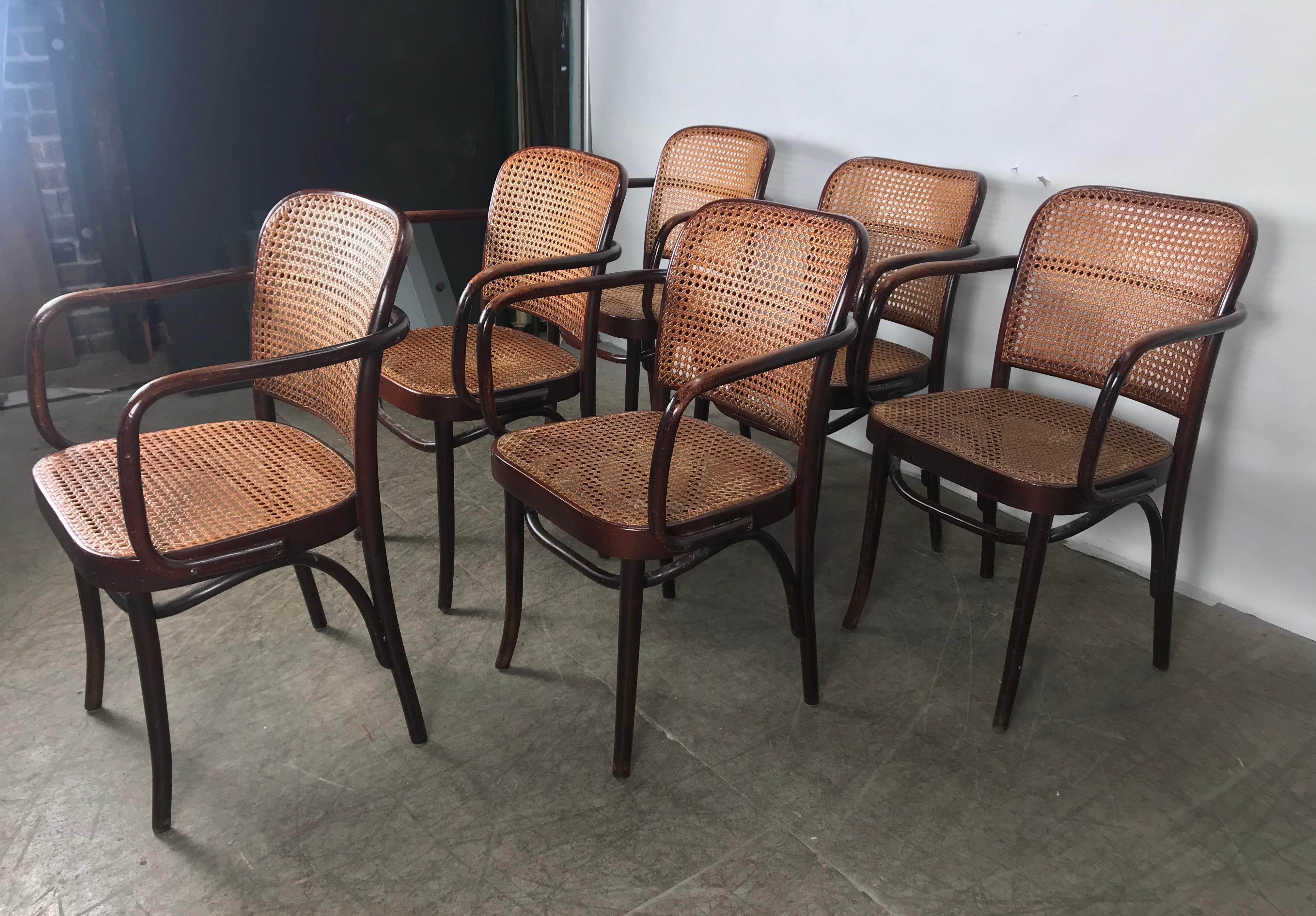 Late 20th Century Set of 6 Bentwood and Cane Armchairs 