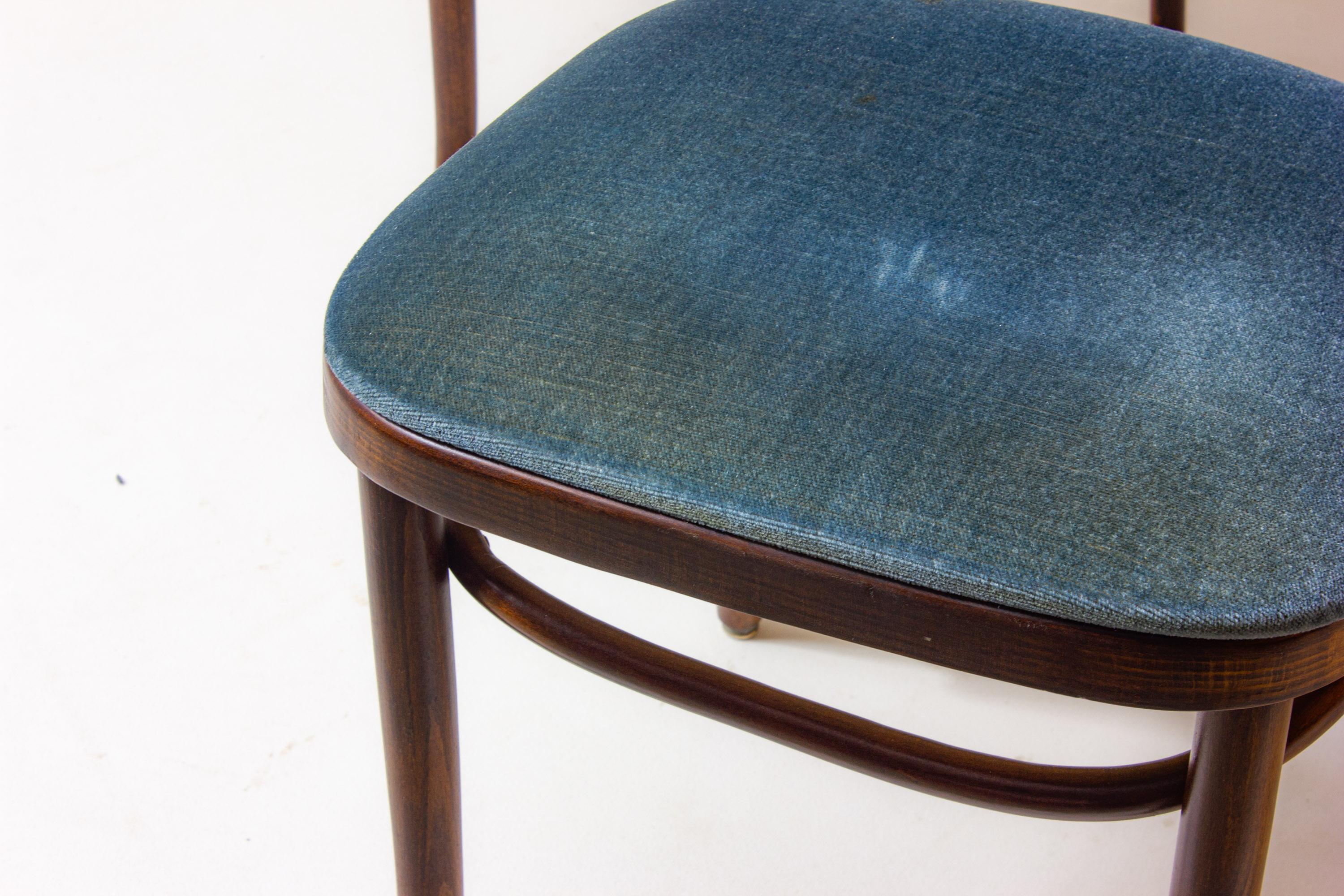 Set di 6 sedie in legno curvato con velluto blu di Josef Hoffman per Thonet, anni '60 in vendita 5