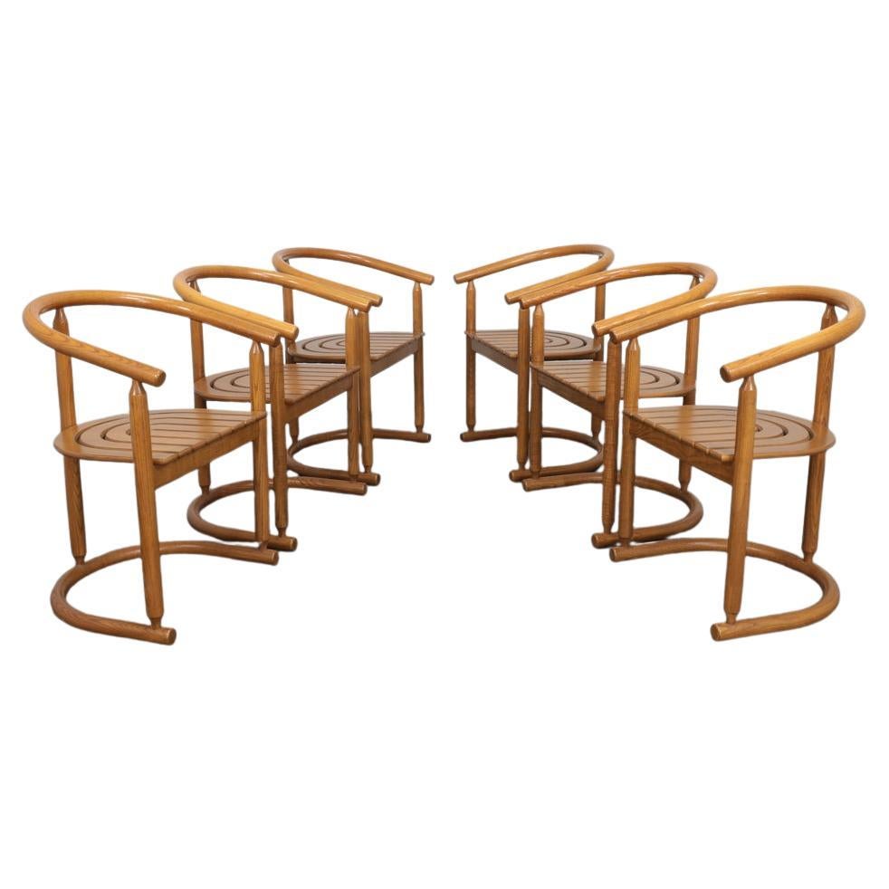 Ensemble de 6 chaises de salle à manger en bois courbé par Allmilmö, années 1980