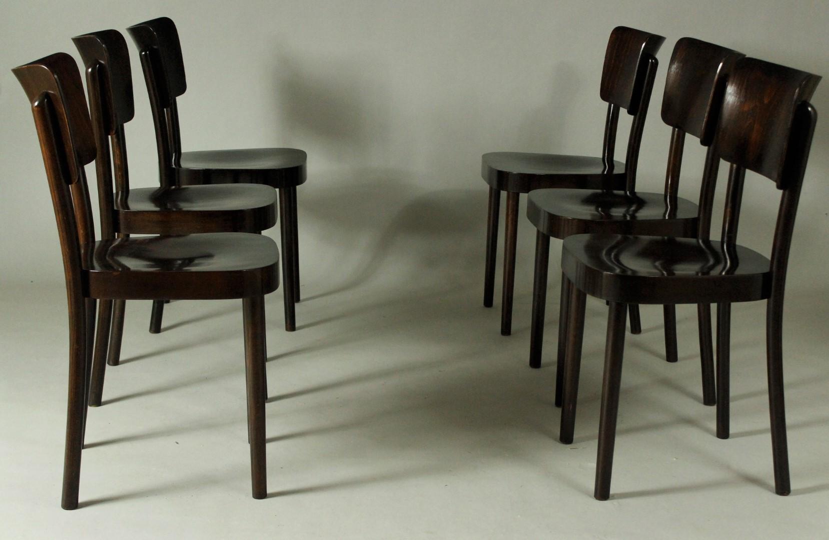 Plywood Set of 6 Bentwood Dining Chairs from Ton, 1950s For Sale