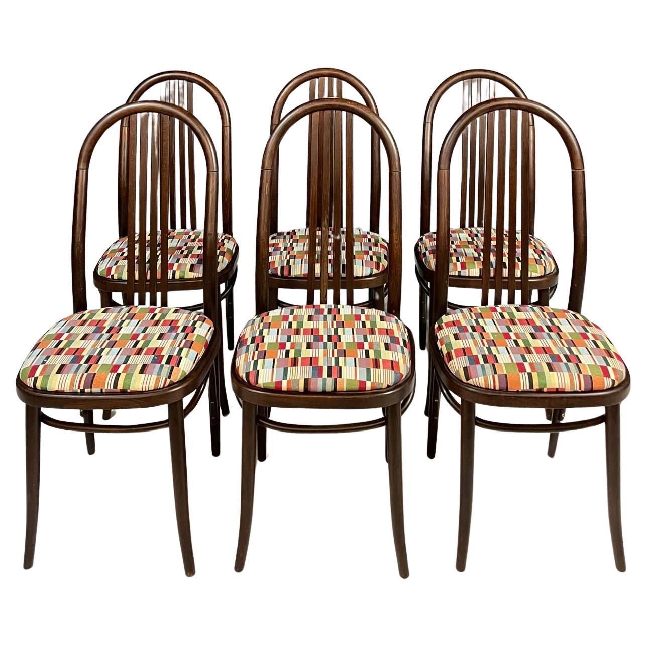 Set di 6 sedie da pranzo in legno curvato nello stile di Josef Hoffmann, anni '70