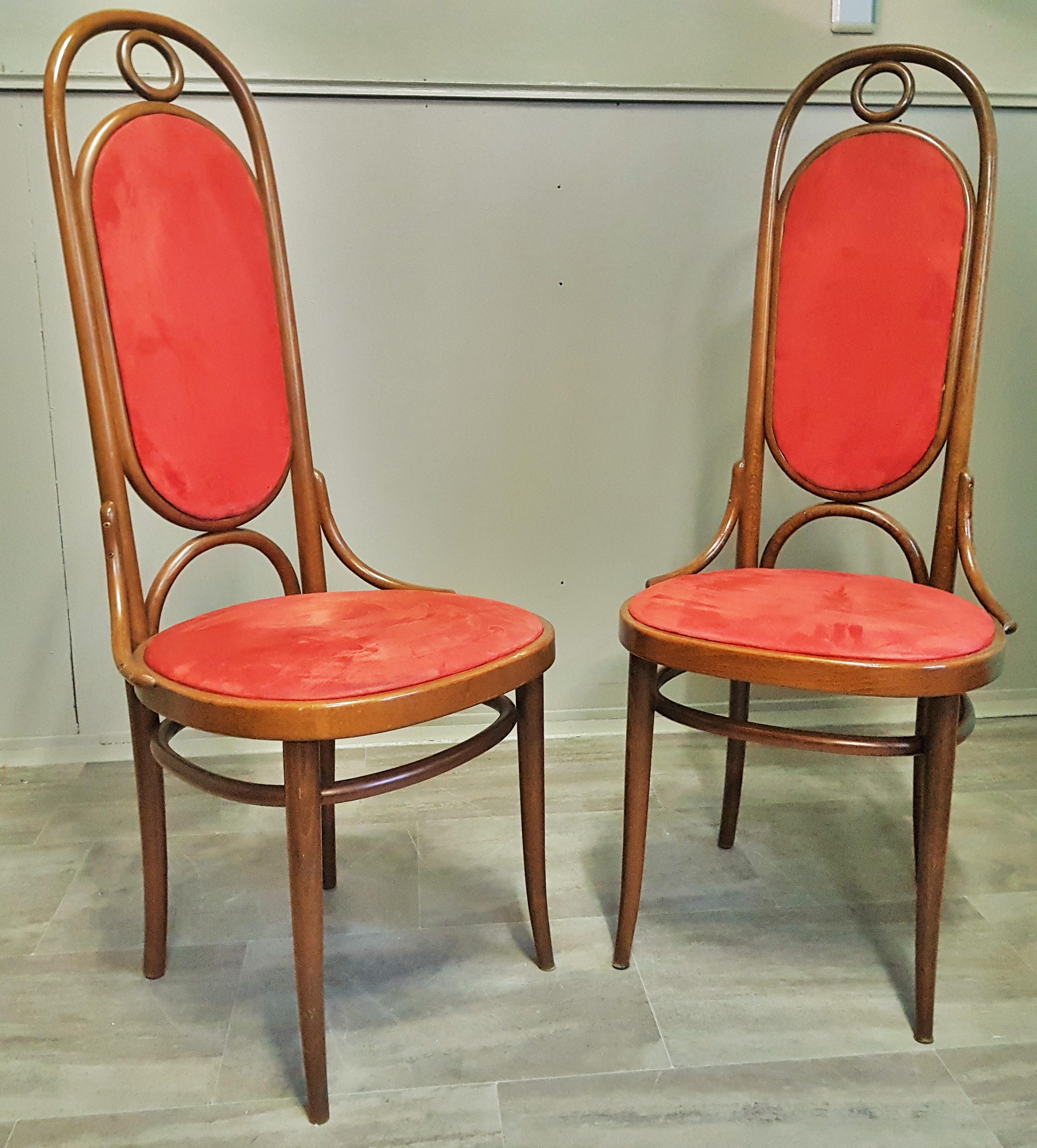 Suede Set of 6 Bentwood Higgh Back Dining Chairs by Thonet, Germany