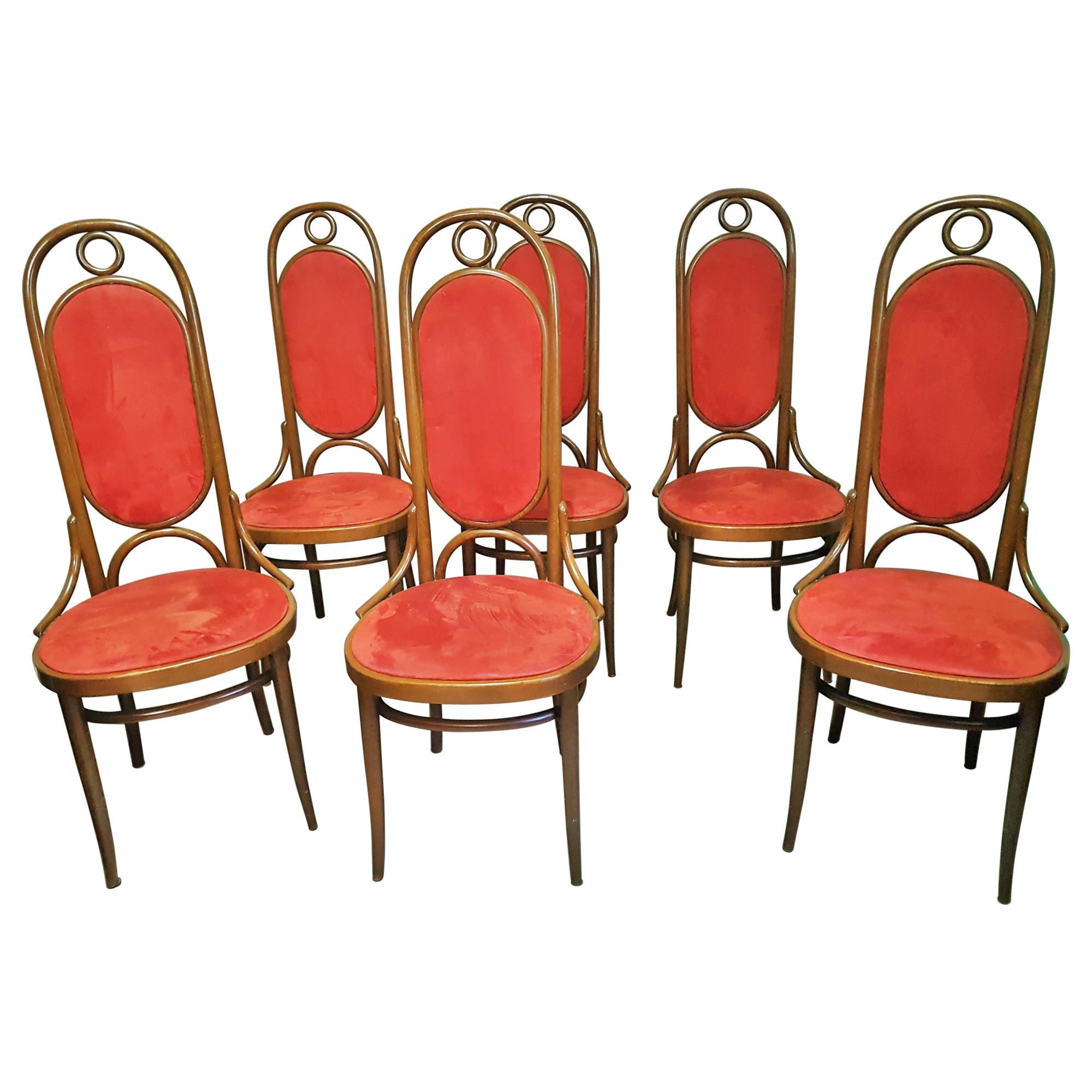 Lot de 6 chaises de salle à manger à dossier cintré en bois courbé de Thonet, Allemagne