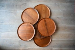 Set of 6 Bentwood Teak Charger Plates 18", Made in Sweden, ca. 1960