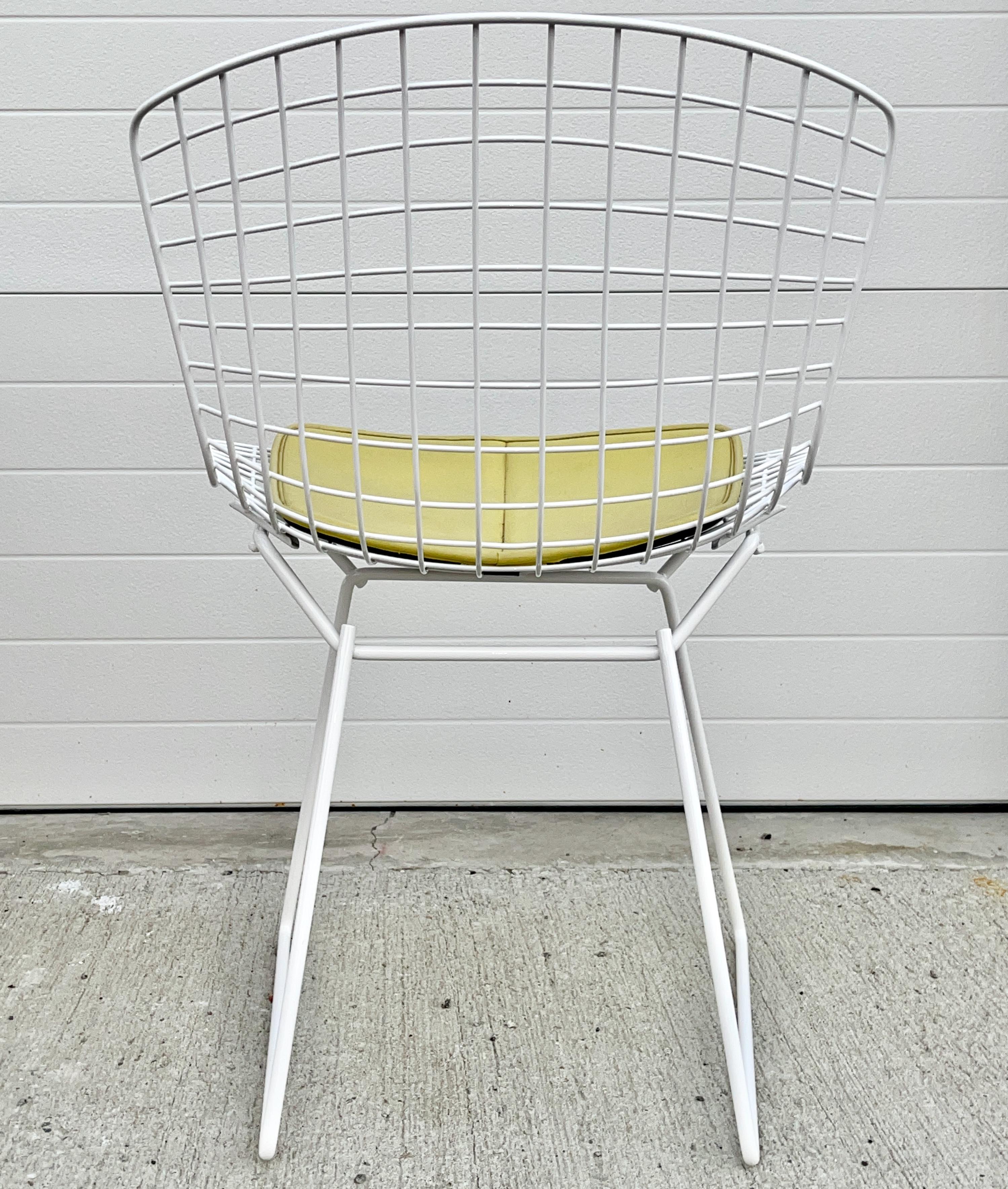 Powder-Coated Set of 6 Bertoia Wire Chairs with Original Yellow Cushions by Knoll For Sale
