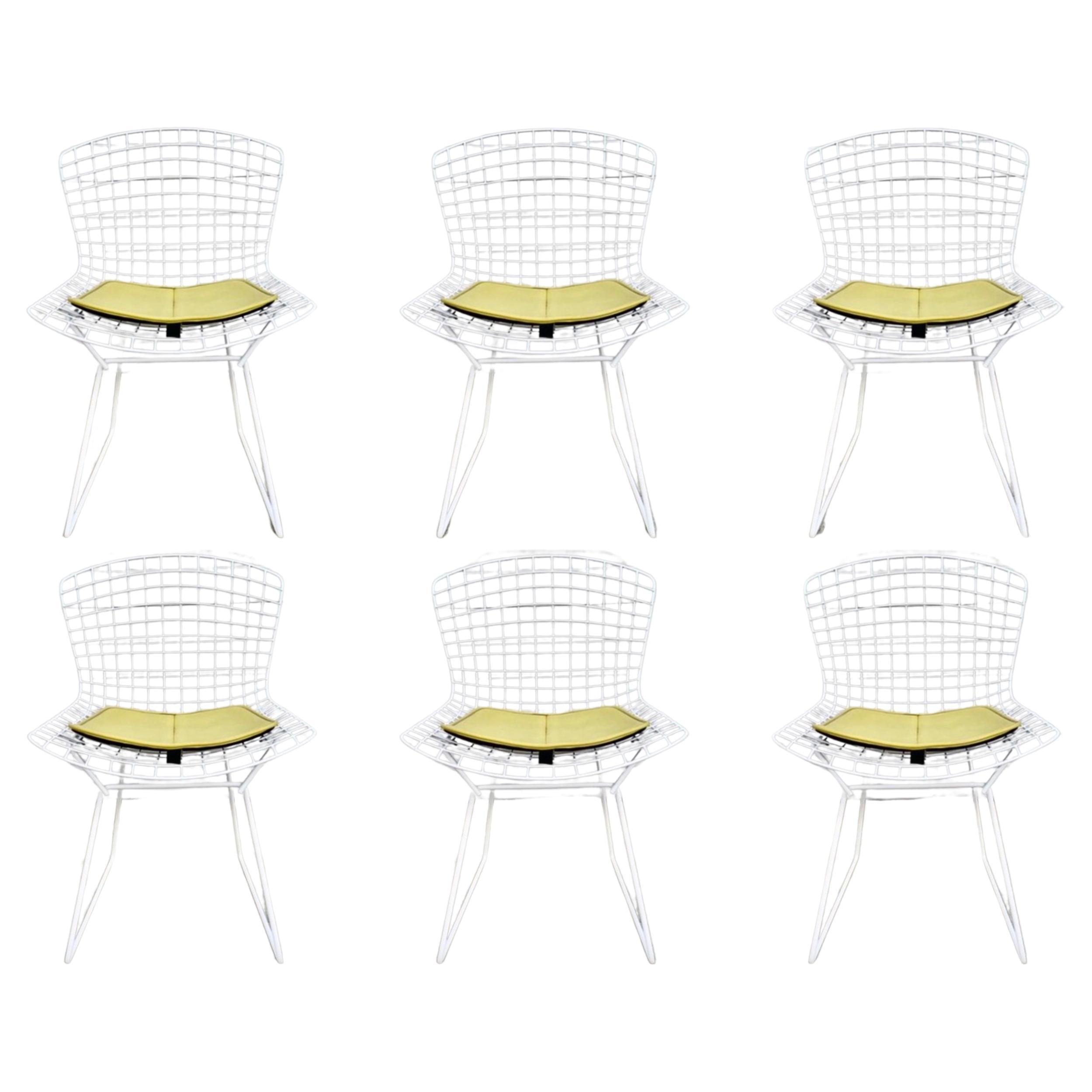 Set of 6 Bertoia Wire Chairs with Original Yellow Cushions by Knoll For Sale