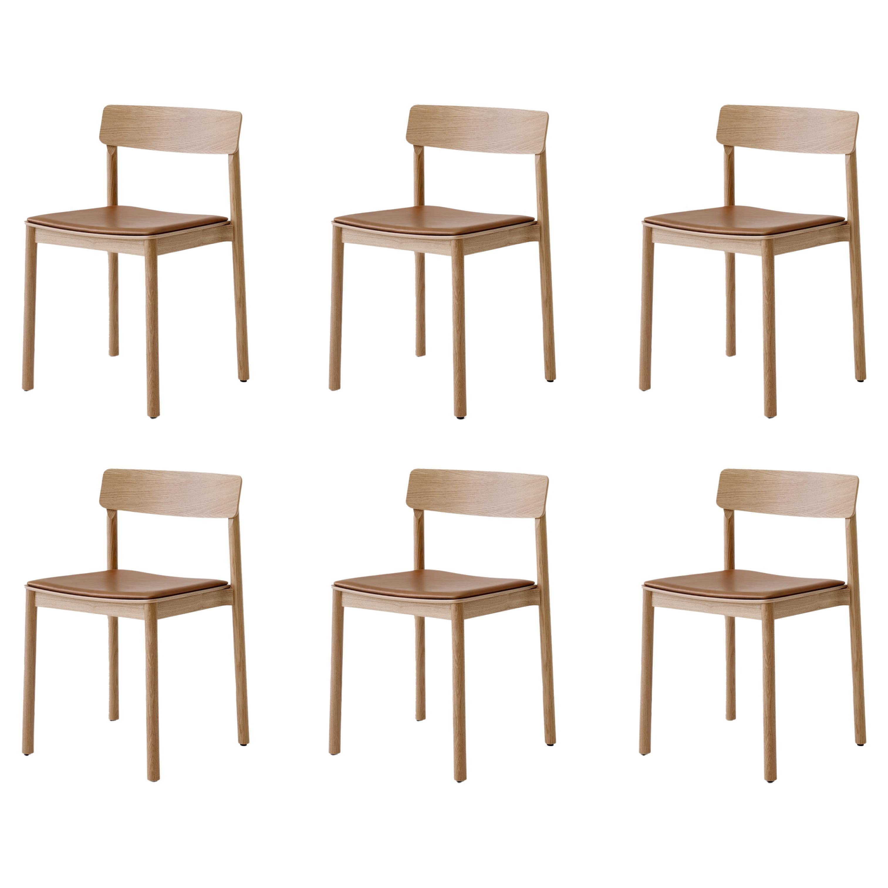 Set aus 6 Bettenstühlen Tk3, in edlem Anilinleder in Cognac und Eiche für 
Tradition