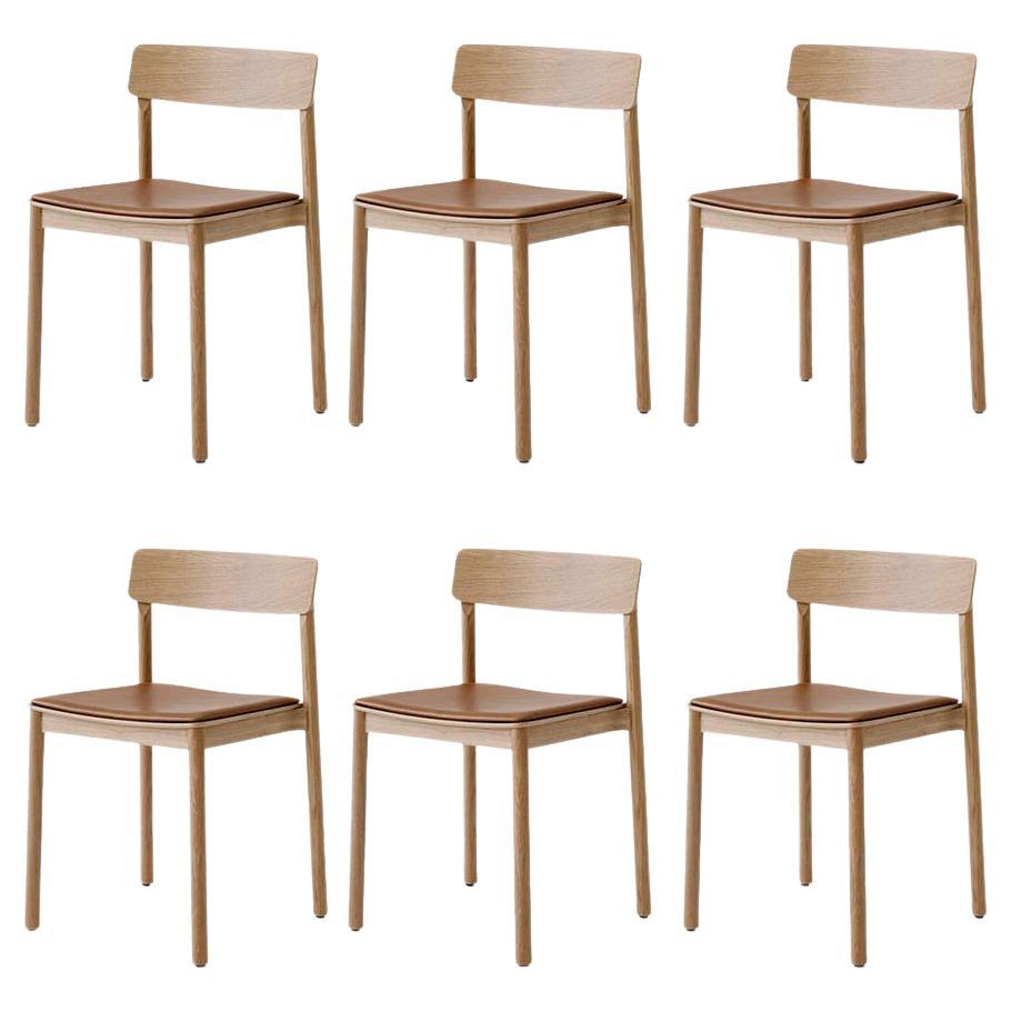 Set of 6 Betty Chairs Tk3, in Cognac Silk Leather and Oak by T&K for &Tradition For Sale