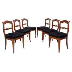Antique Set of 6 Biedermeier Elegant Black Chairs, Germany, 19th Century, Fully Restored