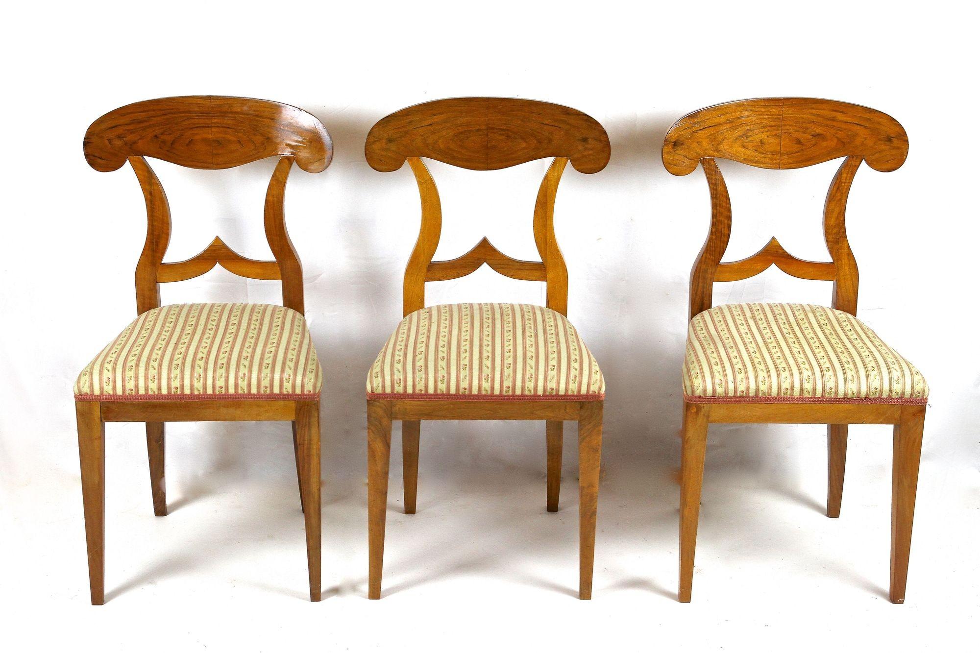 Set Of 6 Biedermeier Nutwood Shovel Dining Chairs, 19th Century, AT ca. 1830 For Sale 4
