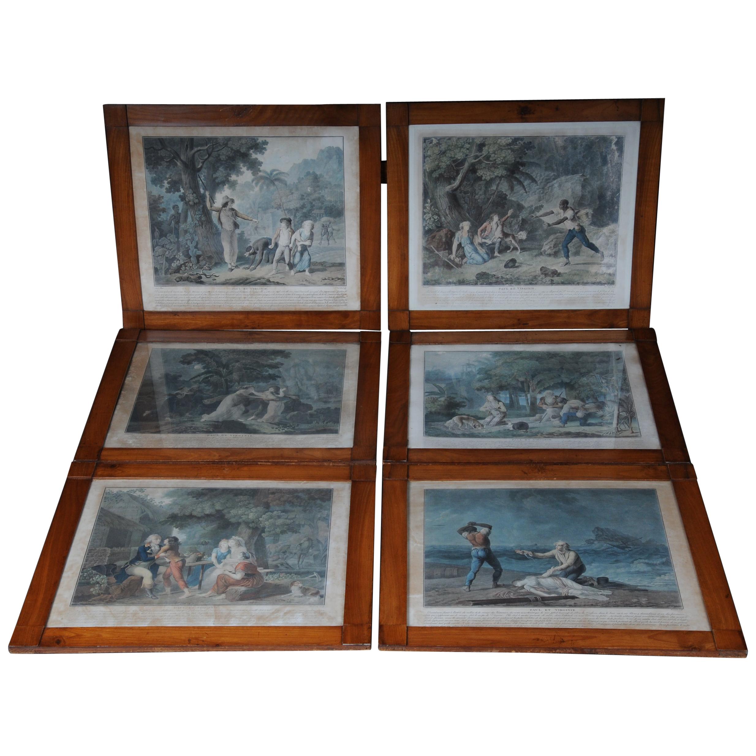 Ensemble de 6 peintures Biedermeier, gravures sur acier, datant d'environ 1820