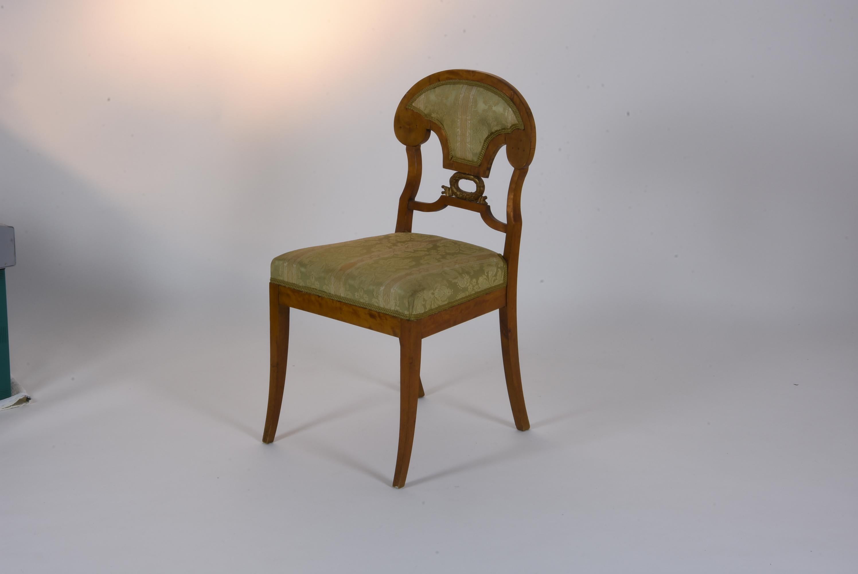 German Set of 6 Biedermeier “Schaufelstuhl” Shovel Chairs Birch, circa 1830 For Sale