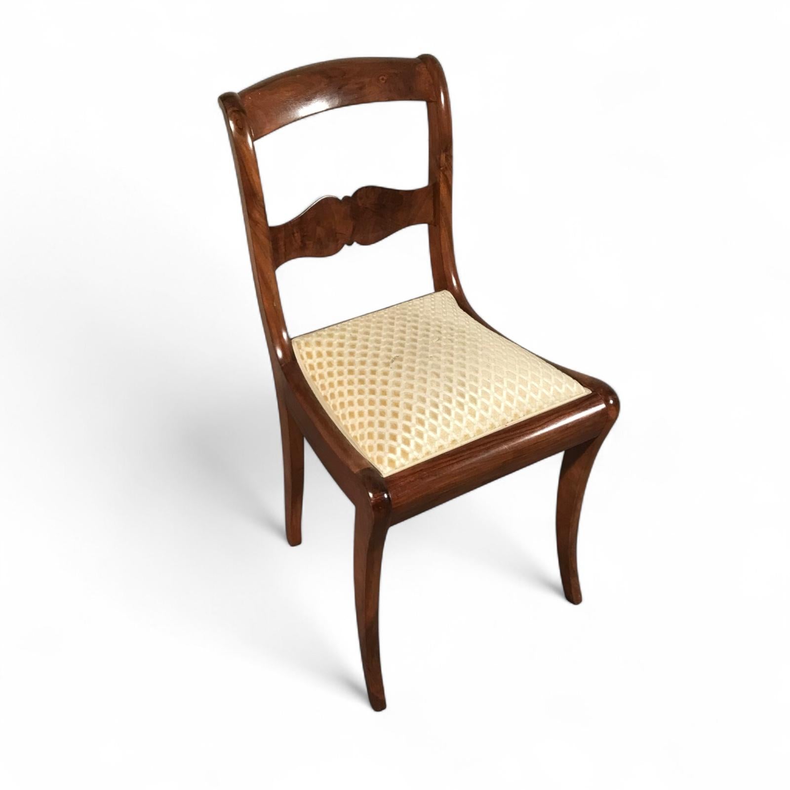 Set of 6 Biedermeier Dining Chairs, Walnut Veneer, Germany circa 1860–1870

Elegant set of six antique Biedermeier dining chairs from Germany, dating to circa 1860–1870. Crafted in walnut veneer, these chairs showcase the timeless appeal of mid-19th
