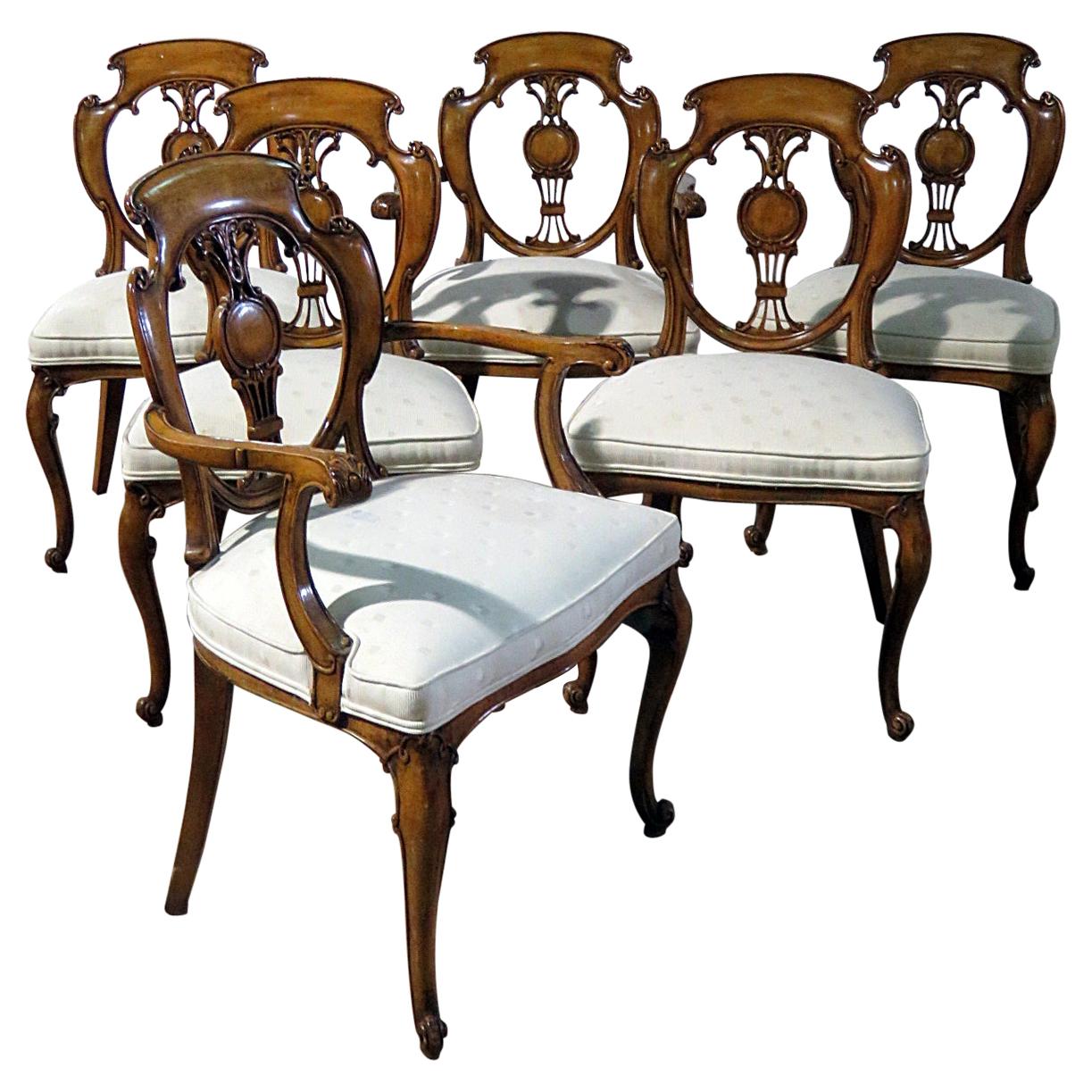 Set of 6 French Louis XV or Swedish Style Dining Chairs