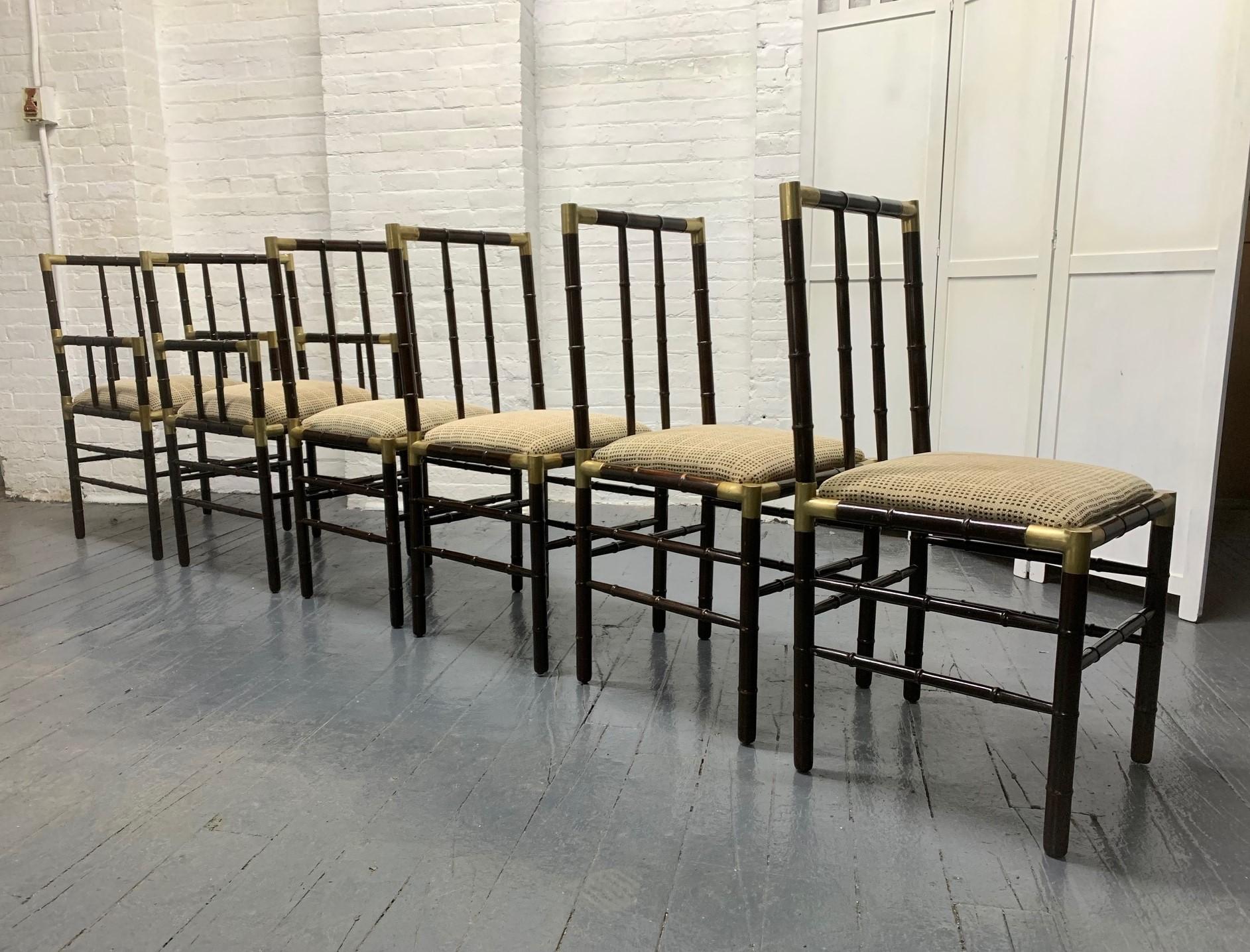 Mid-Century Modern Set of 6 Billy Haines Style Faux Bamboo Dining Chairs For Sale