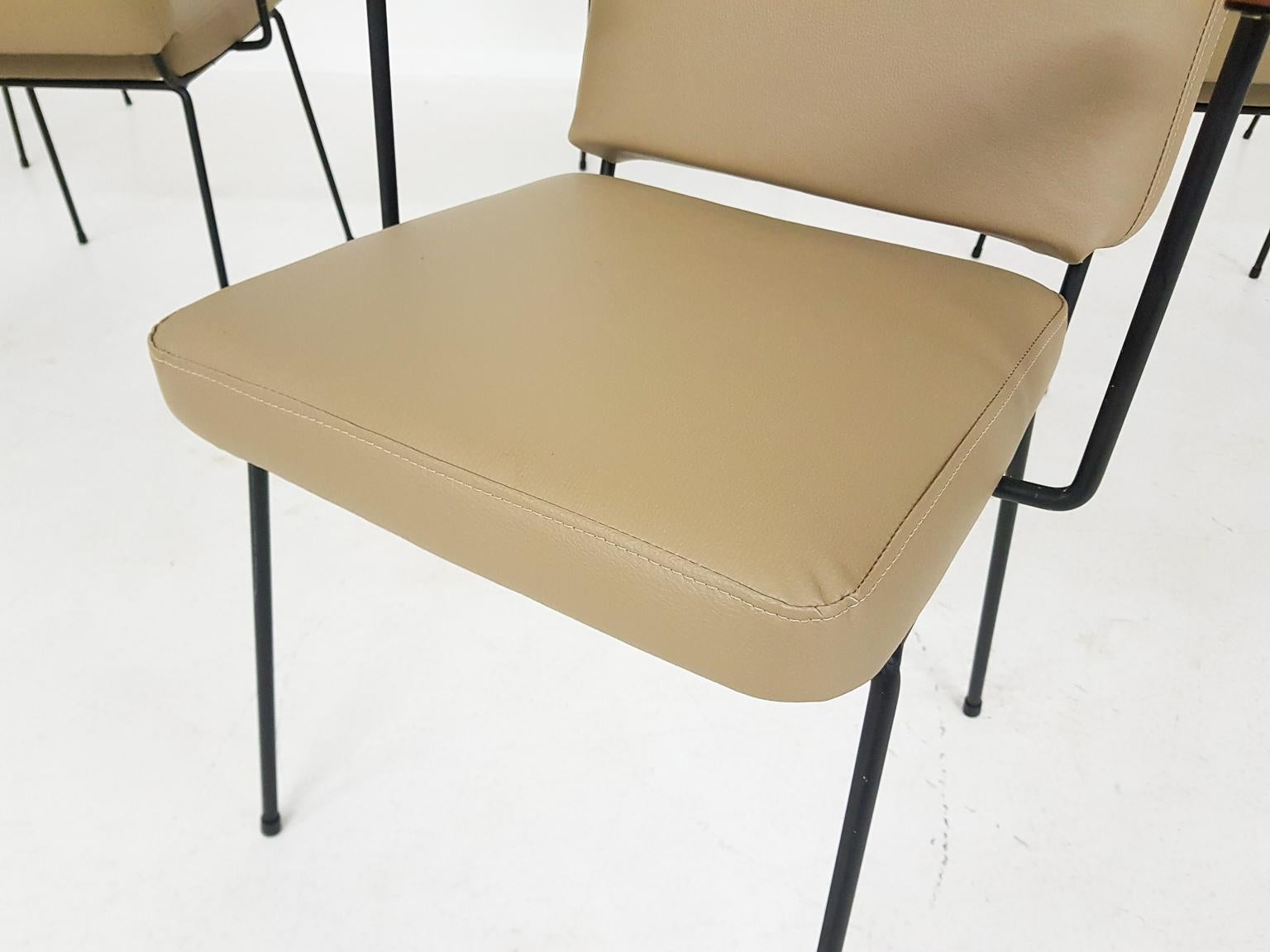 Set of 6 Bistro or Dining Chairs in Beige Leatherette, Europe, 1960s In Good Condition In Amsterdam, NL