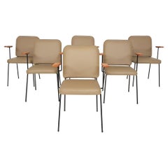 Vintage Set of 6 Bistro or Dining Chairs in Beige Leatherette, Europe, 1960s