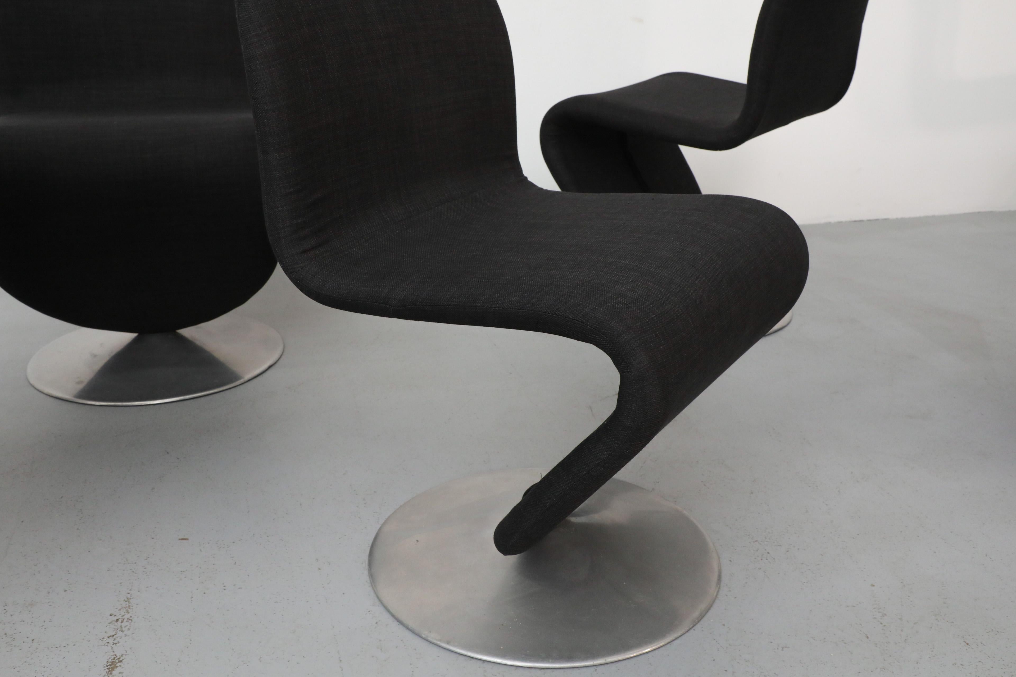 Satz von 6 schwarzen Esszimmerstühlen der Serie 1-2-3 von Verner Panton für Rosenthal, 1980er Jahre (Metall) im Angebot