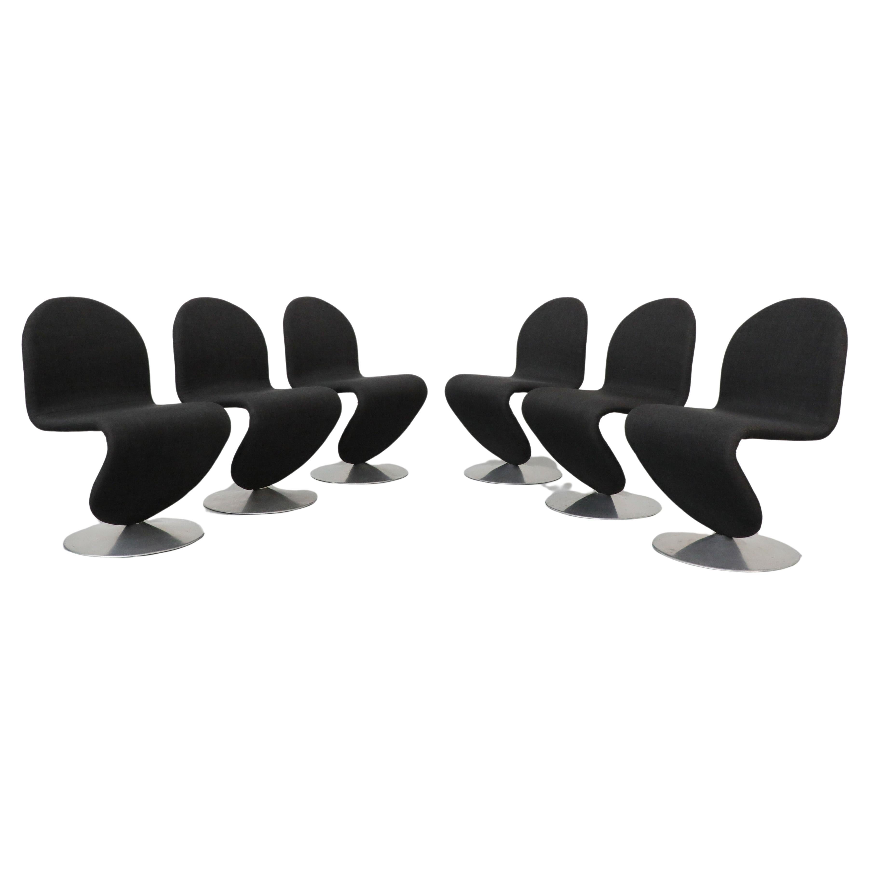 Set of 6 Black 1980s 1-2-3 Series Dining Chairs by Verner Panton for Rosenthal