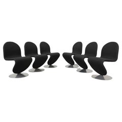 Vintage Set of 6 Black 1980s 1-2-3 Series Dining Chairs by Verner Panton for Rosenthal