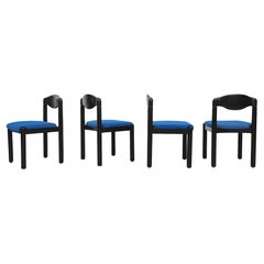 Set of 4 Black and Blue Magistretti Style Dining Chairs, 1970's
