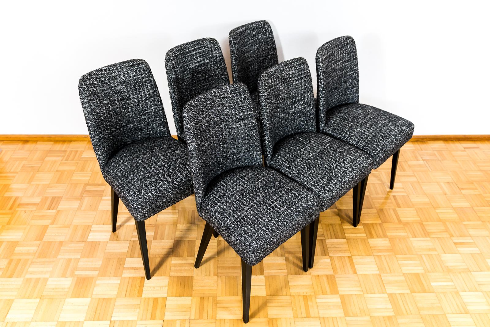 Set Of 6 Black Chairs, 1960s, Poland For Sale 3