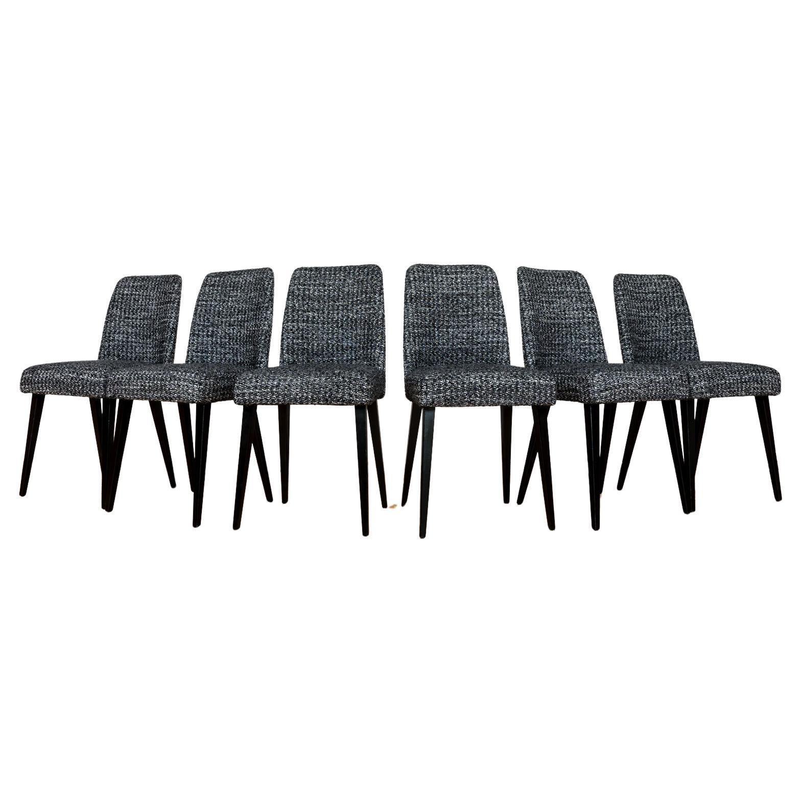 Set Of 6 Black Chairs, 1960s, Poland For Sale