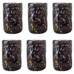 Set of 6 Black Handmade Unique Goto Murano Drinking Glasses
