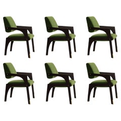 Set of 6 black lacquered green velvet beech Arches dining chair by InsidherLand