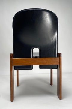 Set of 6 Black Leather "121" Chairs by Tobia Scarpa for Cassina, Italy, 1967